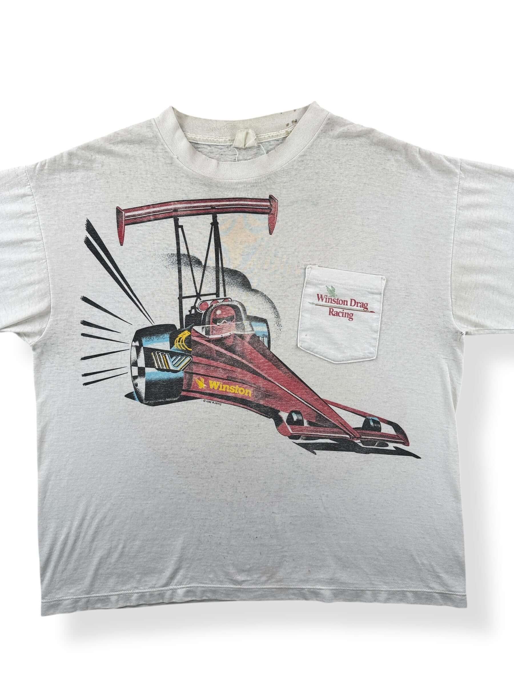 Front Close Up of Vintage Winston Drag Racing AOP Pocket Tee SZ L