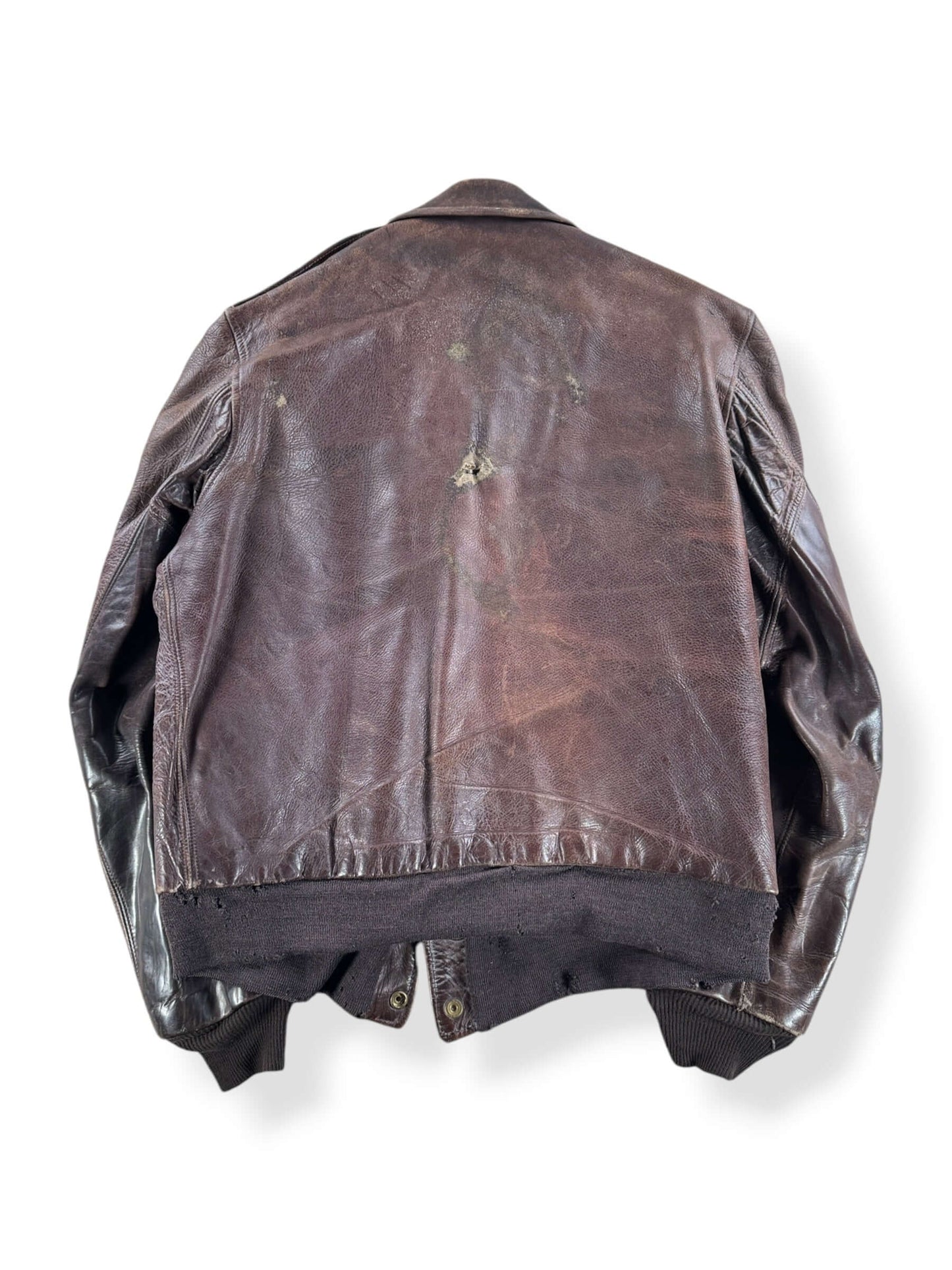 Back of Vintage Flannel Lined A-2 Style Leather Jacket SZ M