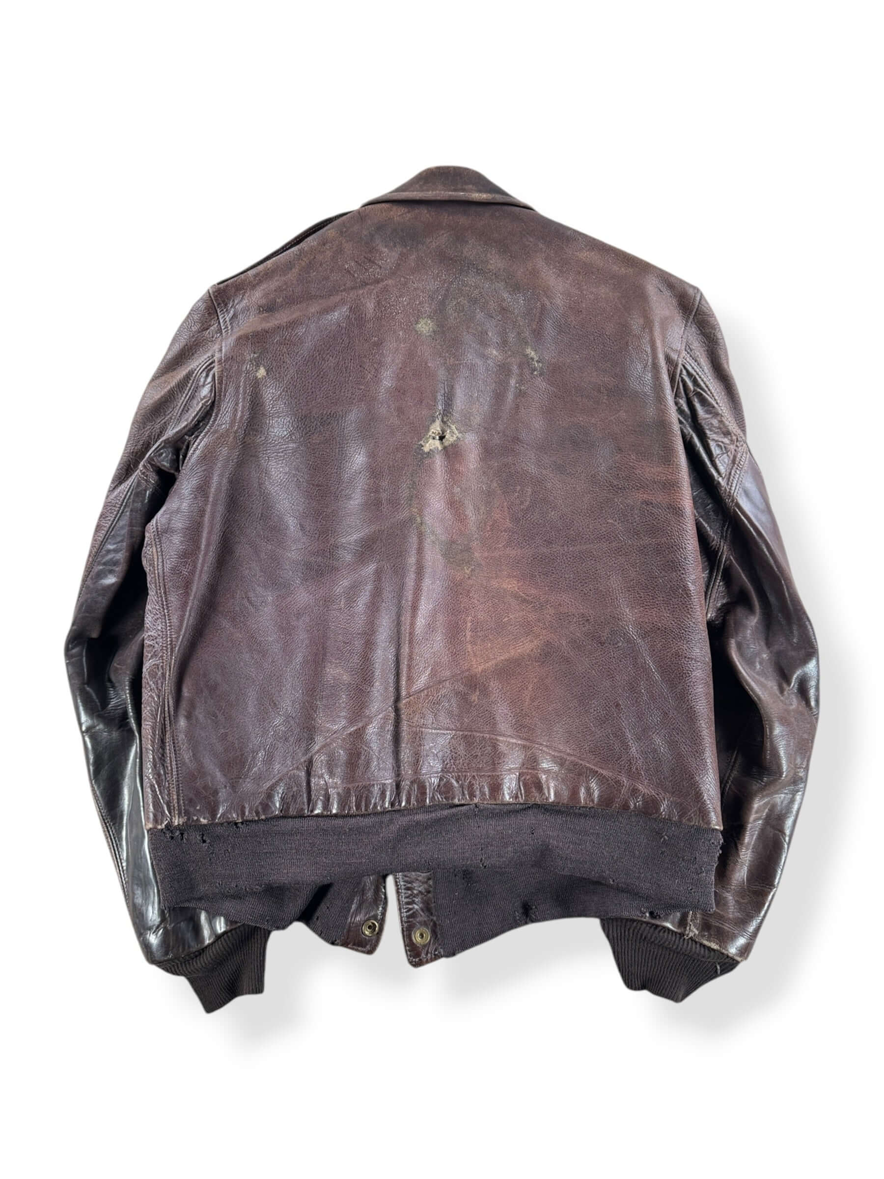 Back of Vintage Flannel Lined A-2 Style Leather Jacket SZ M