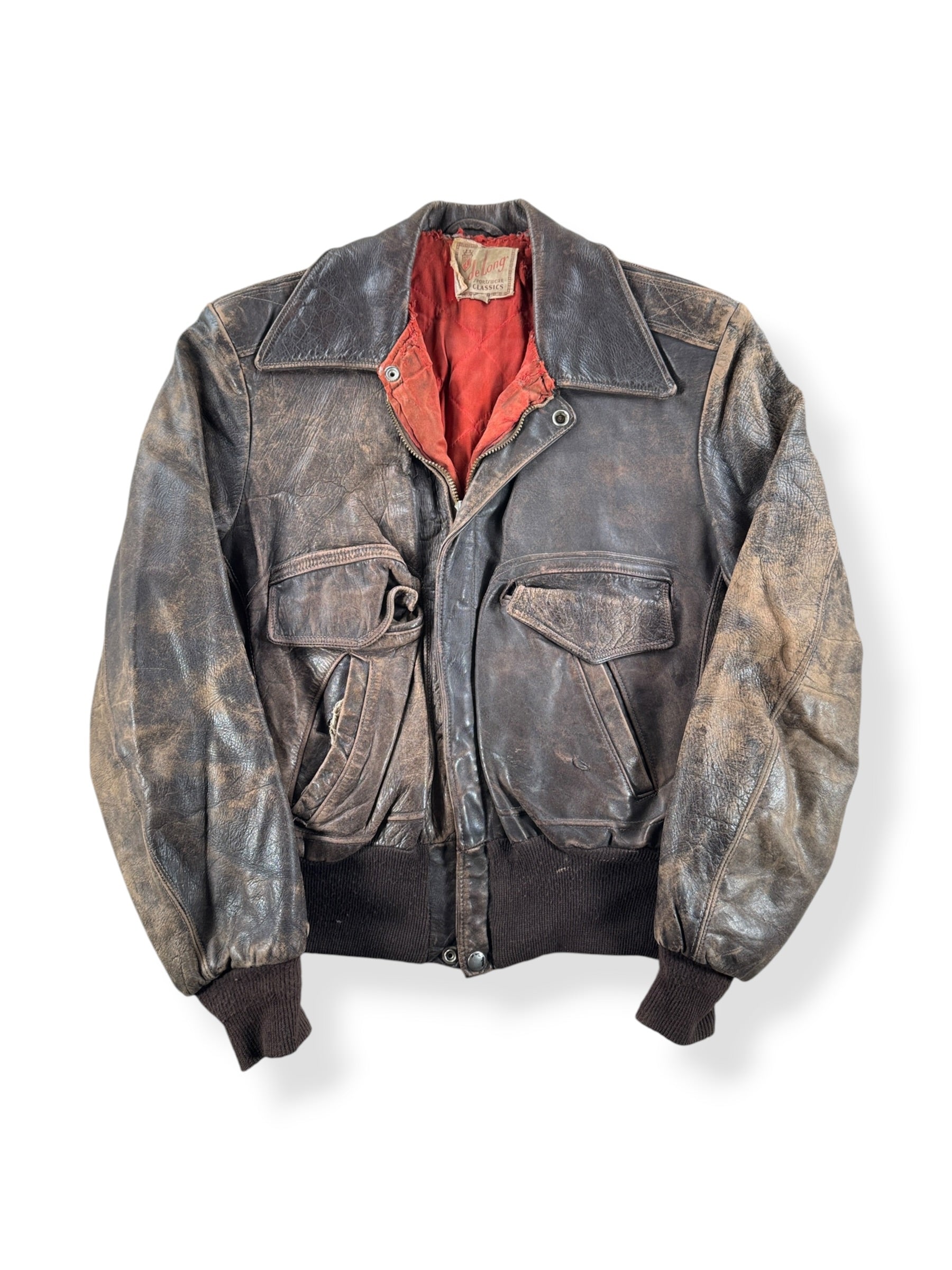 Front of Vintage Delong Sportswear Horsehide Leather Jacket SZ 40