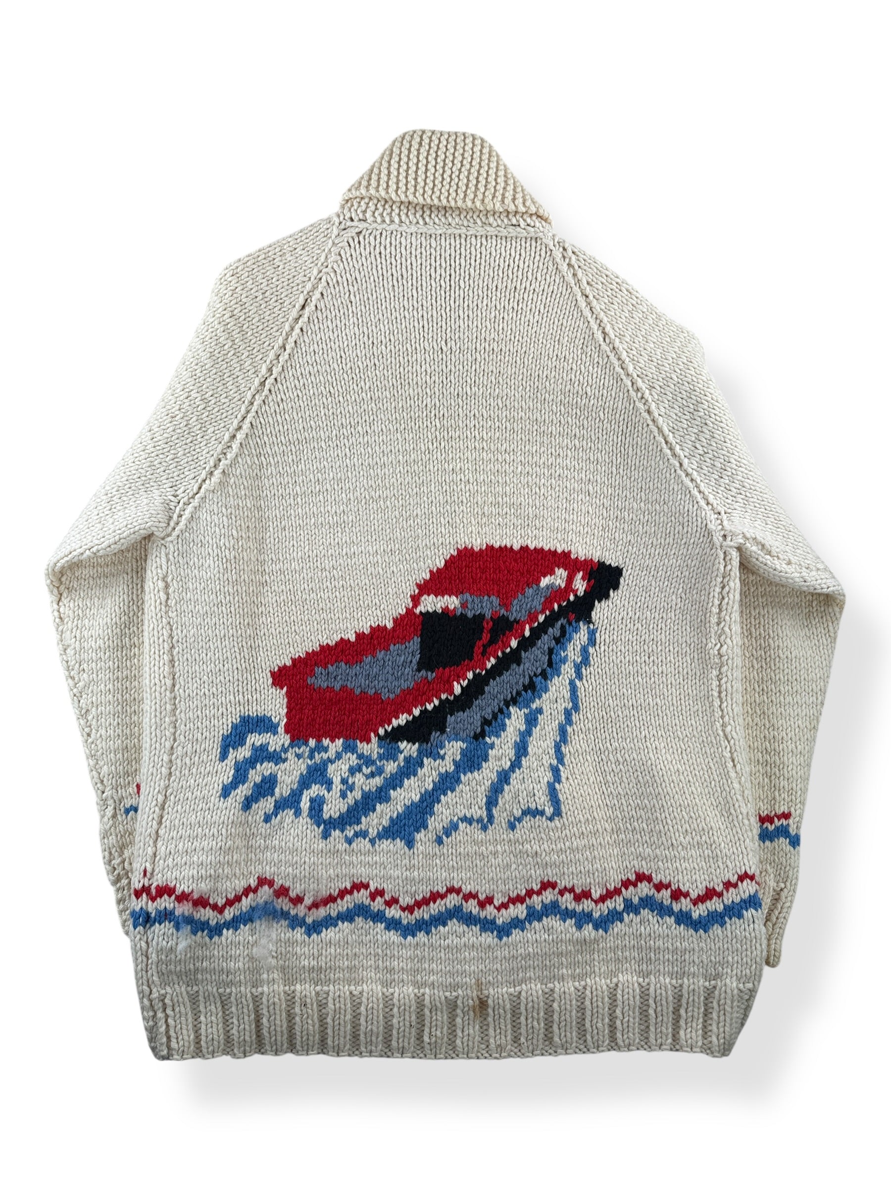 Back of Vintage Hi-Ball Power Boat Cowichan Style Sweater SZ L