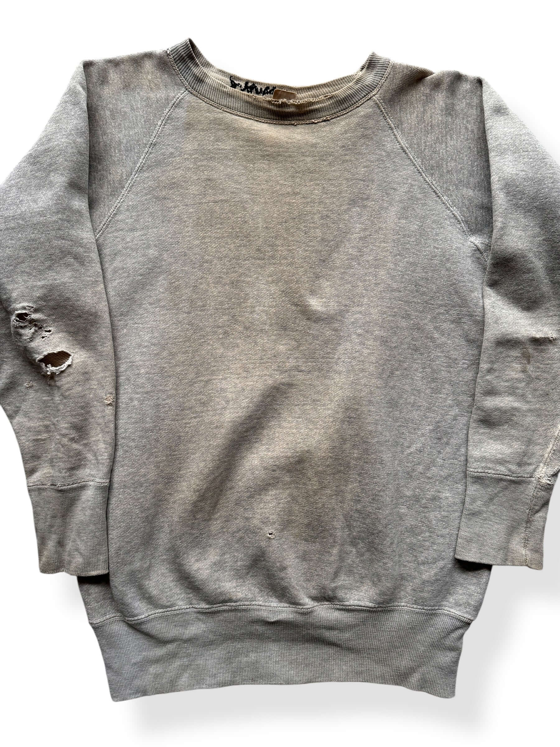 Front Close Up of Vintage Distressed Penneys Heather Grey Crewneck SZ S