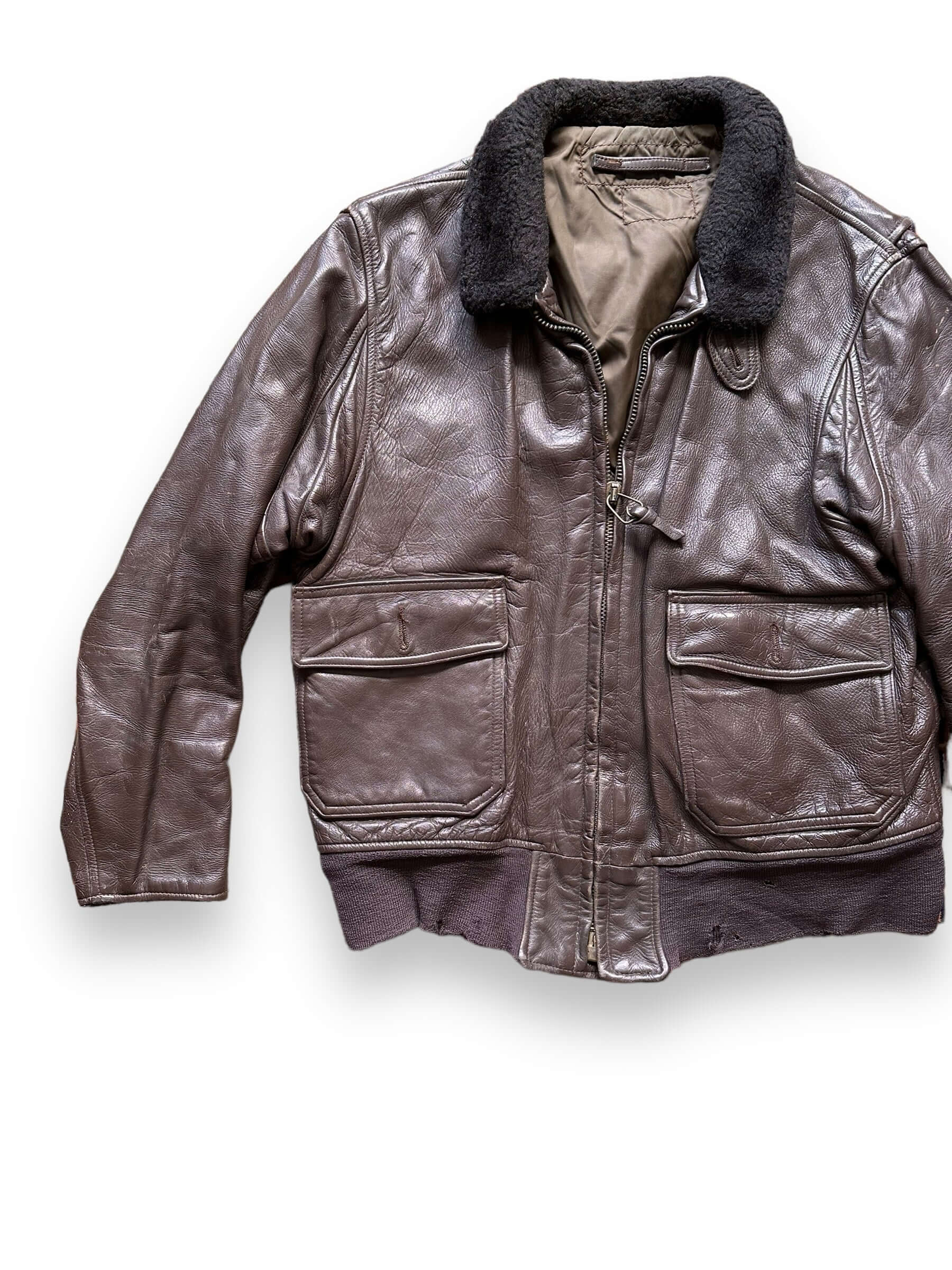 Front Right View of Vintage USN G-1 Leather Jacket SZ 46 |  Vintage Leather Jackets Seattle