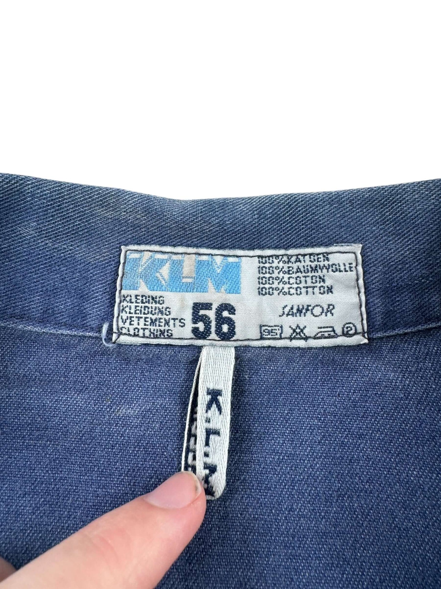 Tag on Vintage KLM Faded French Chore Coat SZ XL