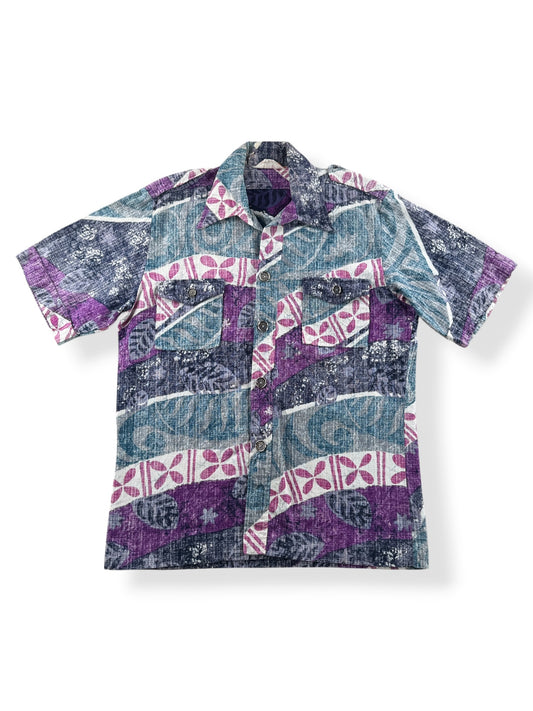Front of Vintage Sears Barkcloth Aloha Shirt SZ S/M