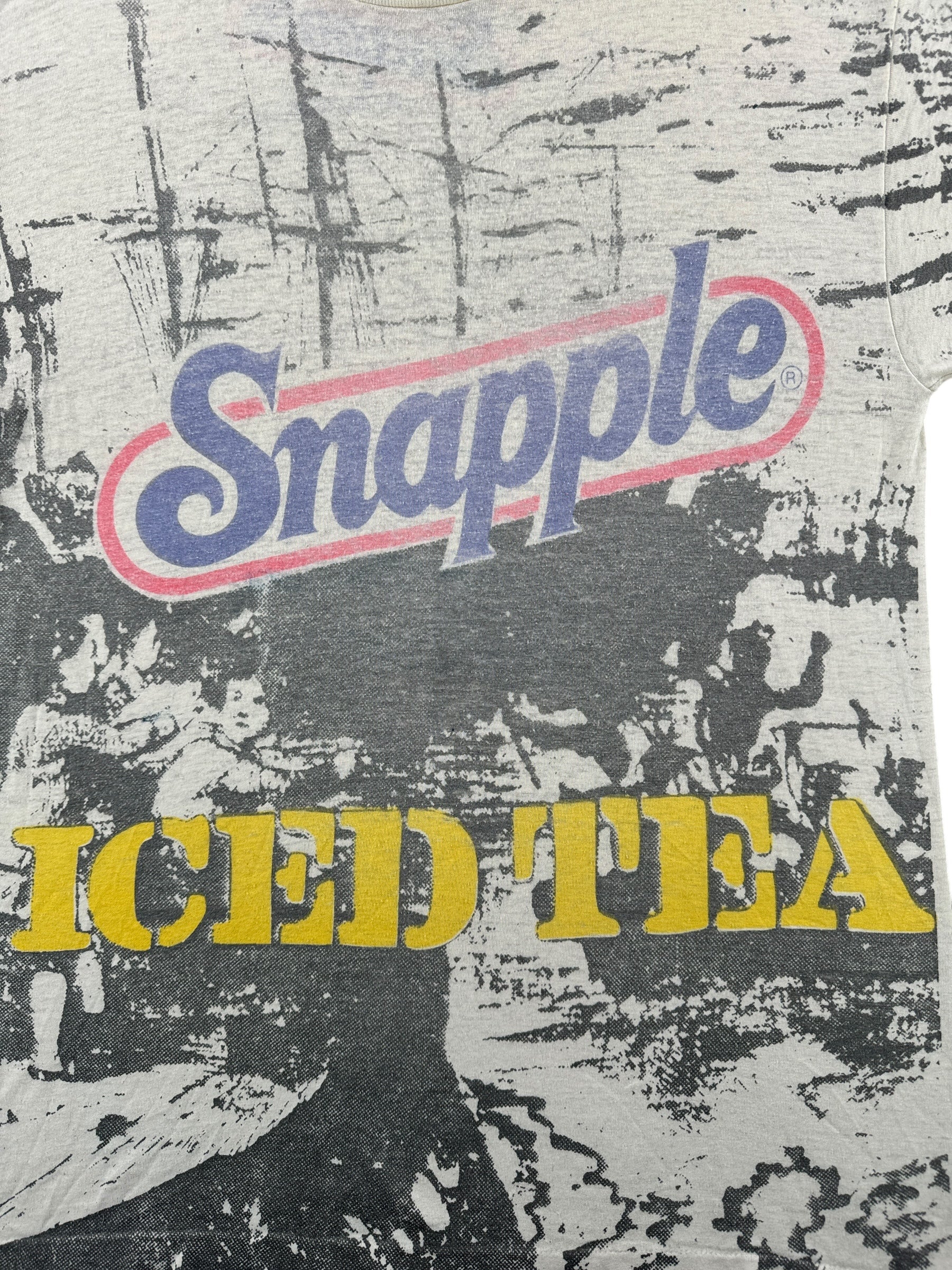 Front Graphic of Vintage Snapple AOP Paper Thin Tee SZ M