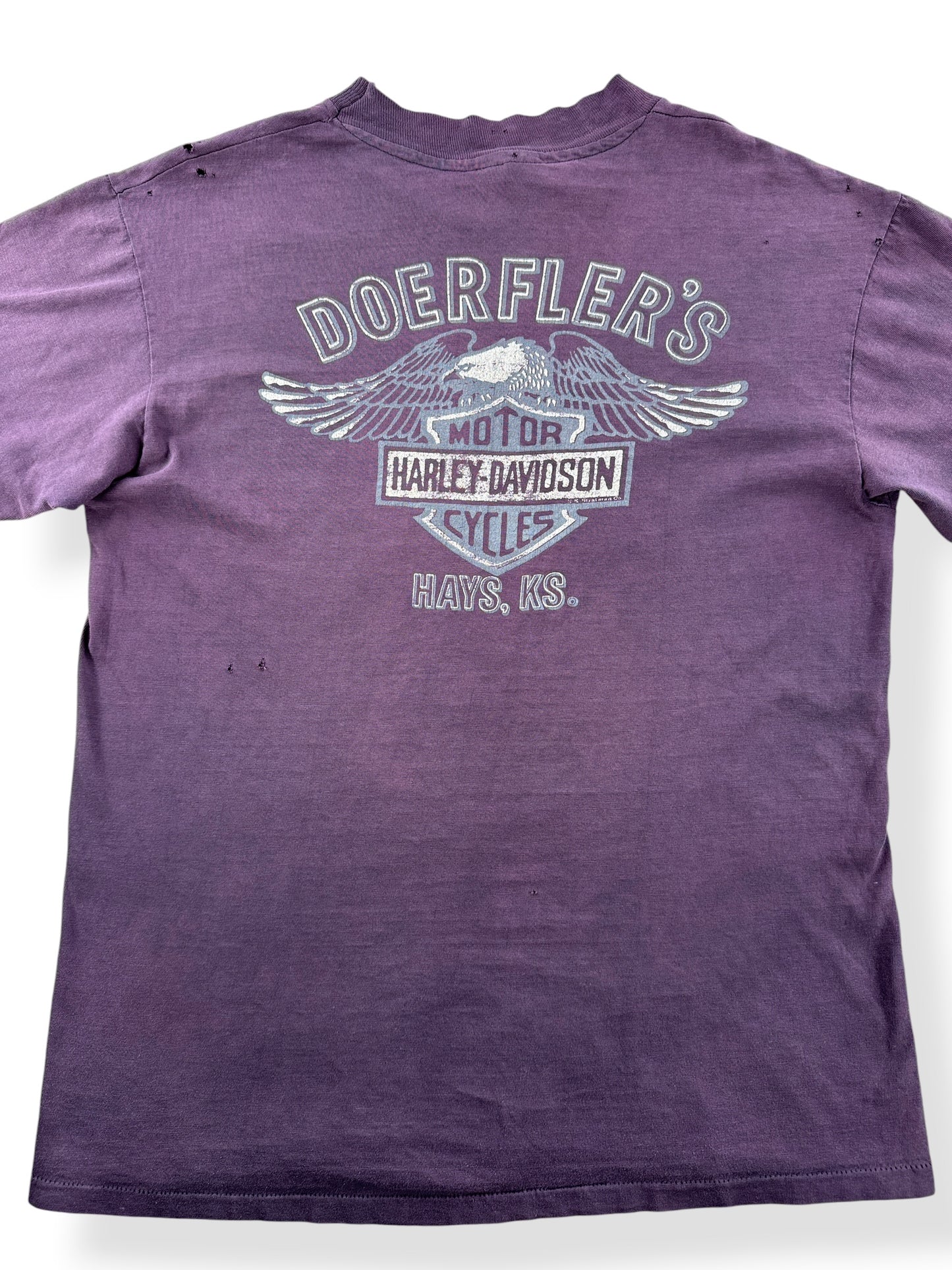 Close up of back of Vintage 1980s Harley For Bikers Only Kansas Tee SZ L (Fits M)