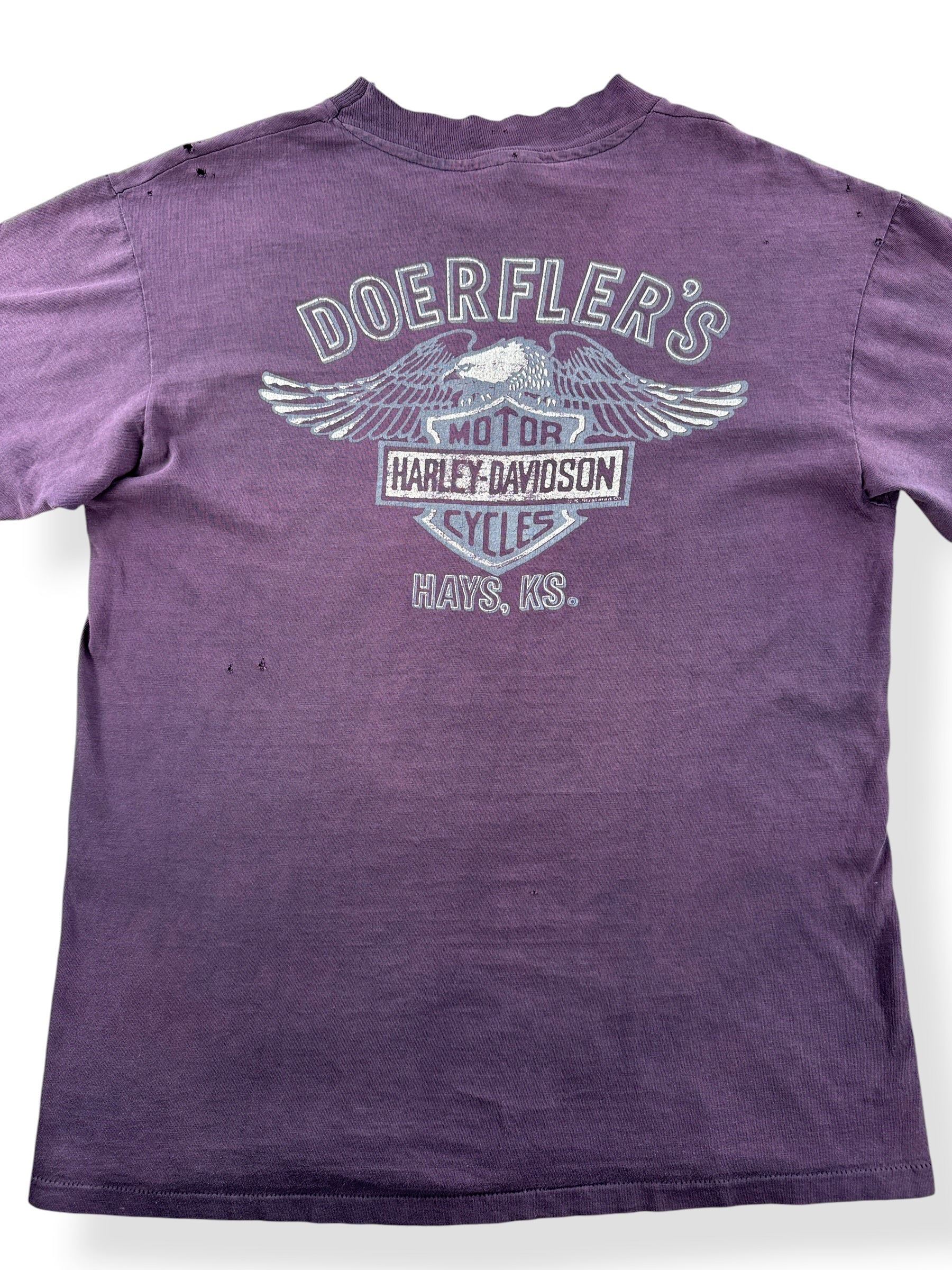 Close up of back of Vintage 1980s Harley For Bikers Only Kansas Tee SZ L (Fits M)