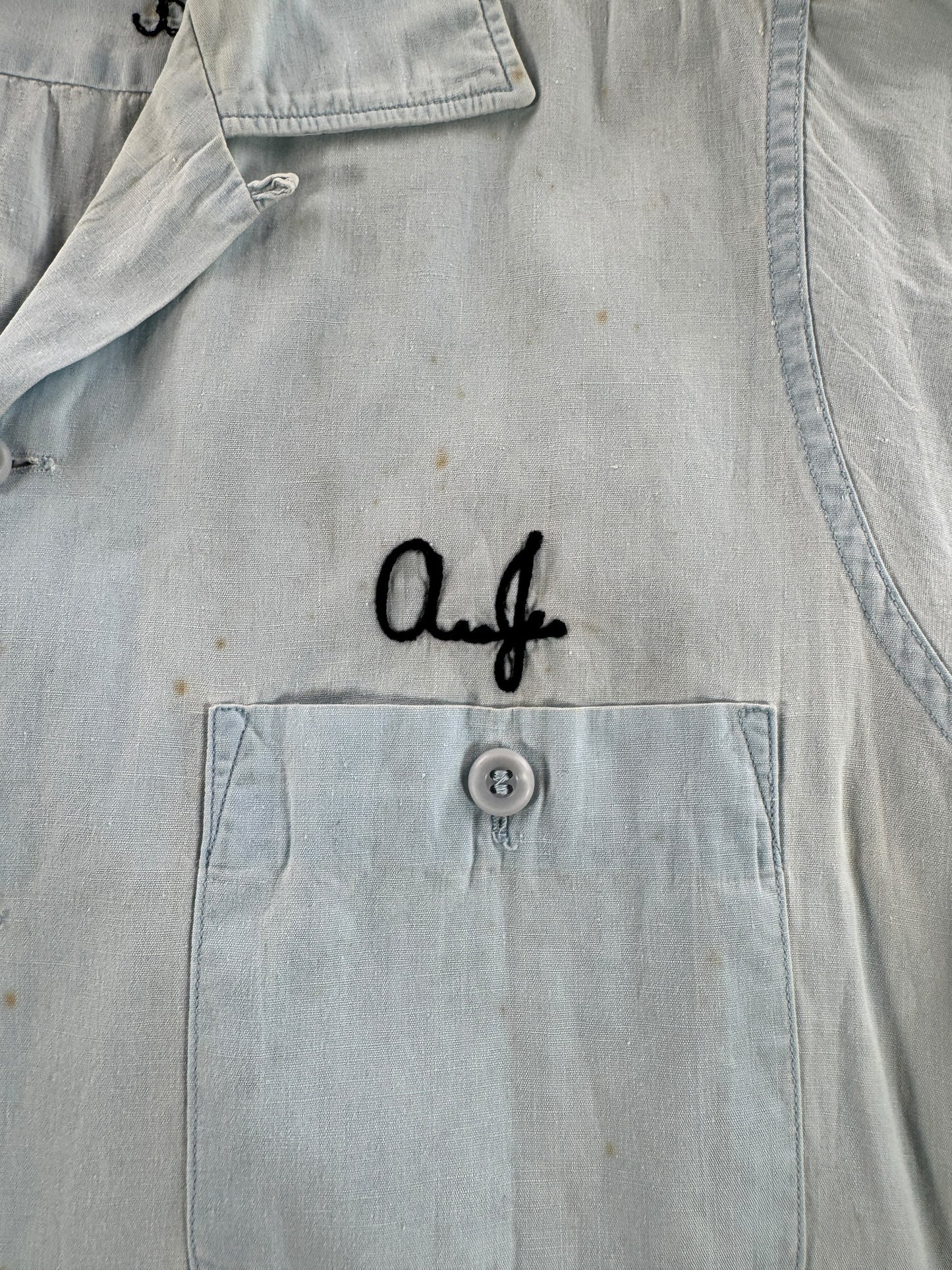 Name on Vintage Chambray-esque Bowling Shirt SZ S AS IS