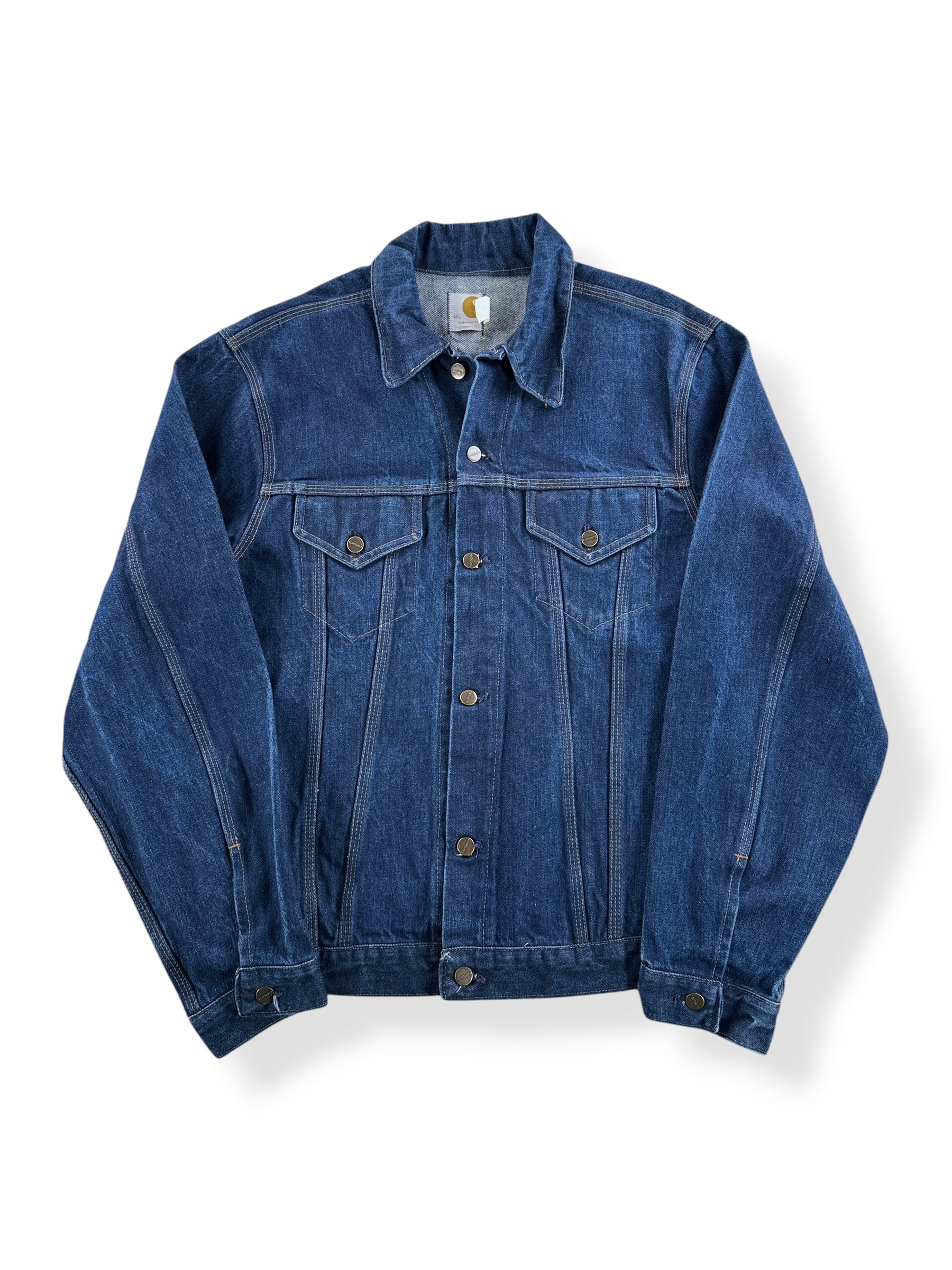 Front of Vintage 70's Carhartt No Wash 2 Pocket Trucker Jacket SZ 46L