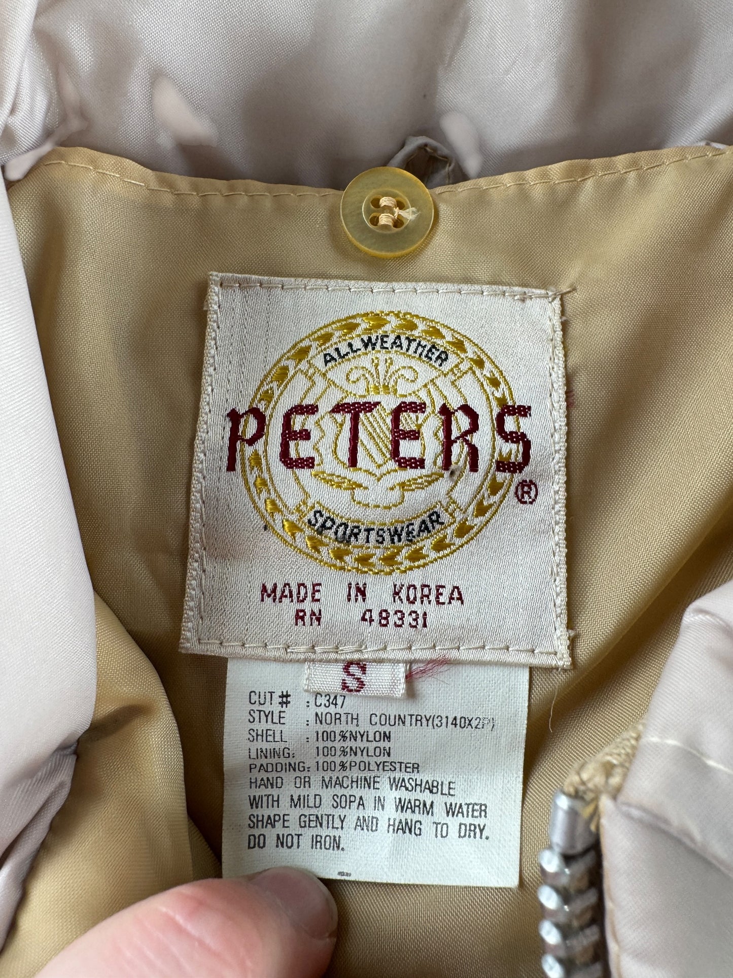 Label on Vintage Peter's Puffy Coat SZ S