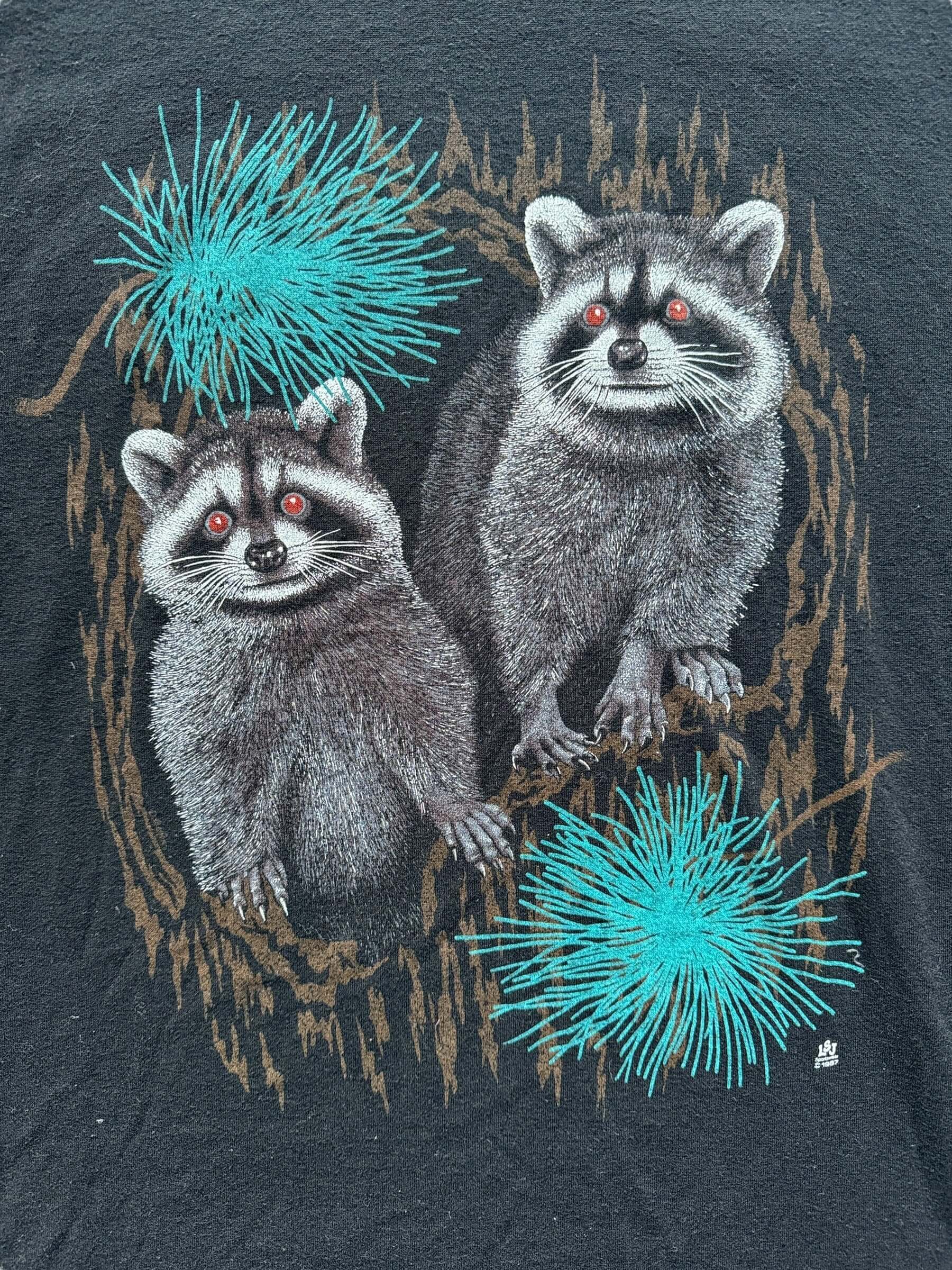 Graphic Close Up on Vintage Single Stitch Double Raccoon Tee SZ L