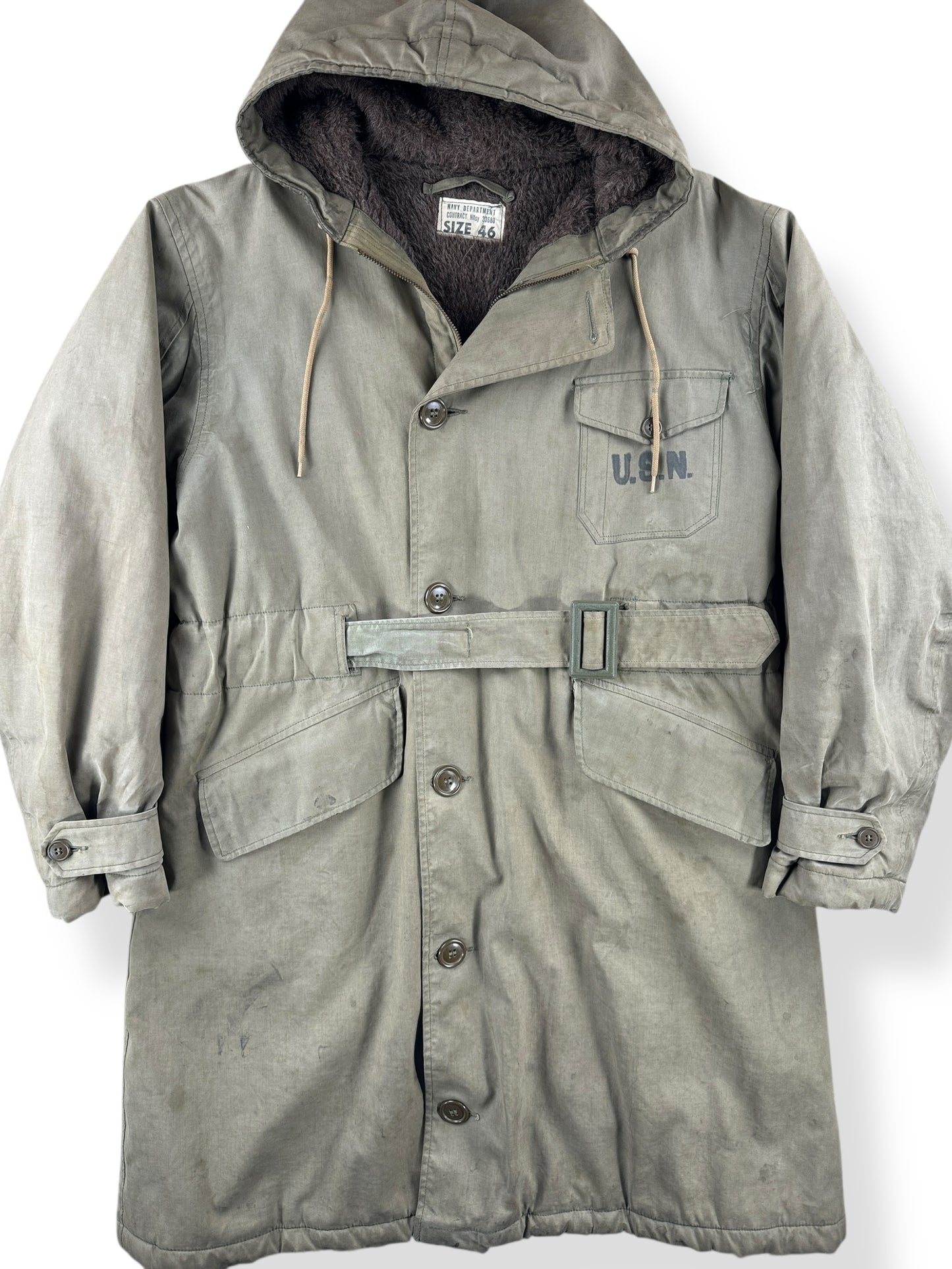 Front Close Up of Vintage 1943 N-1 Winter Parka Coat SZ 46