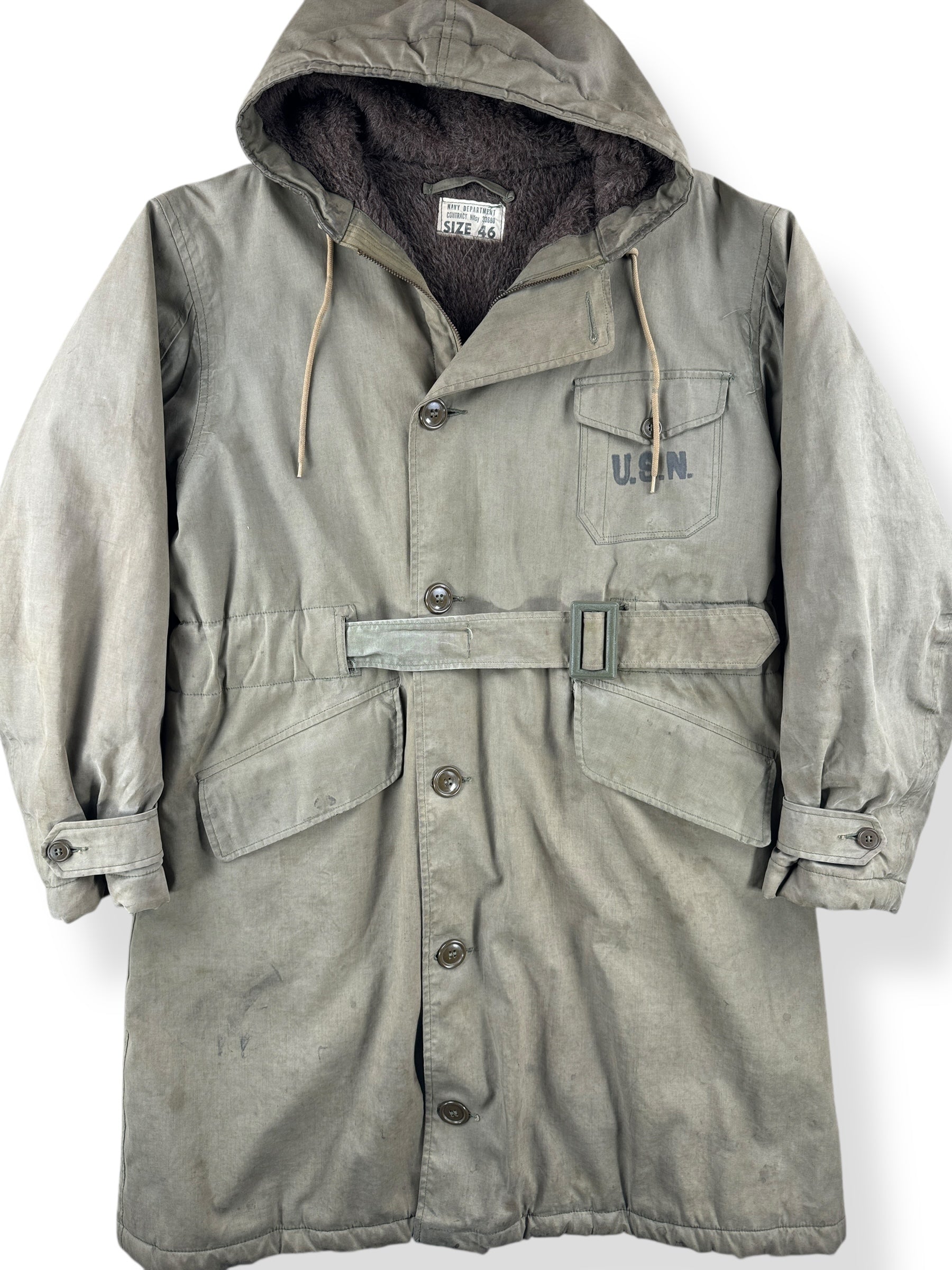 Front Close Up of Vintage 1943 N-1 Winter Parka Coat SZ 46