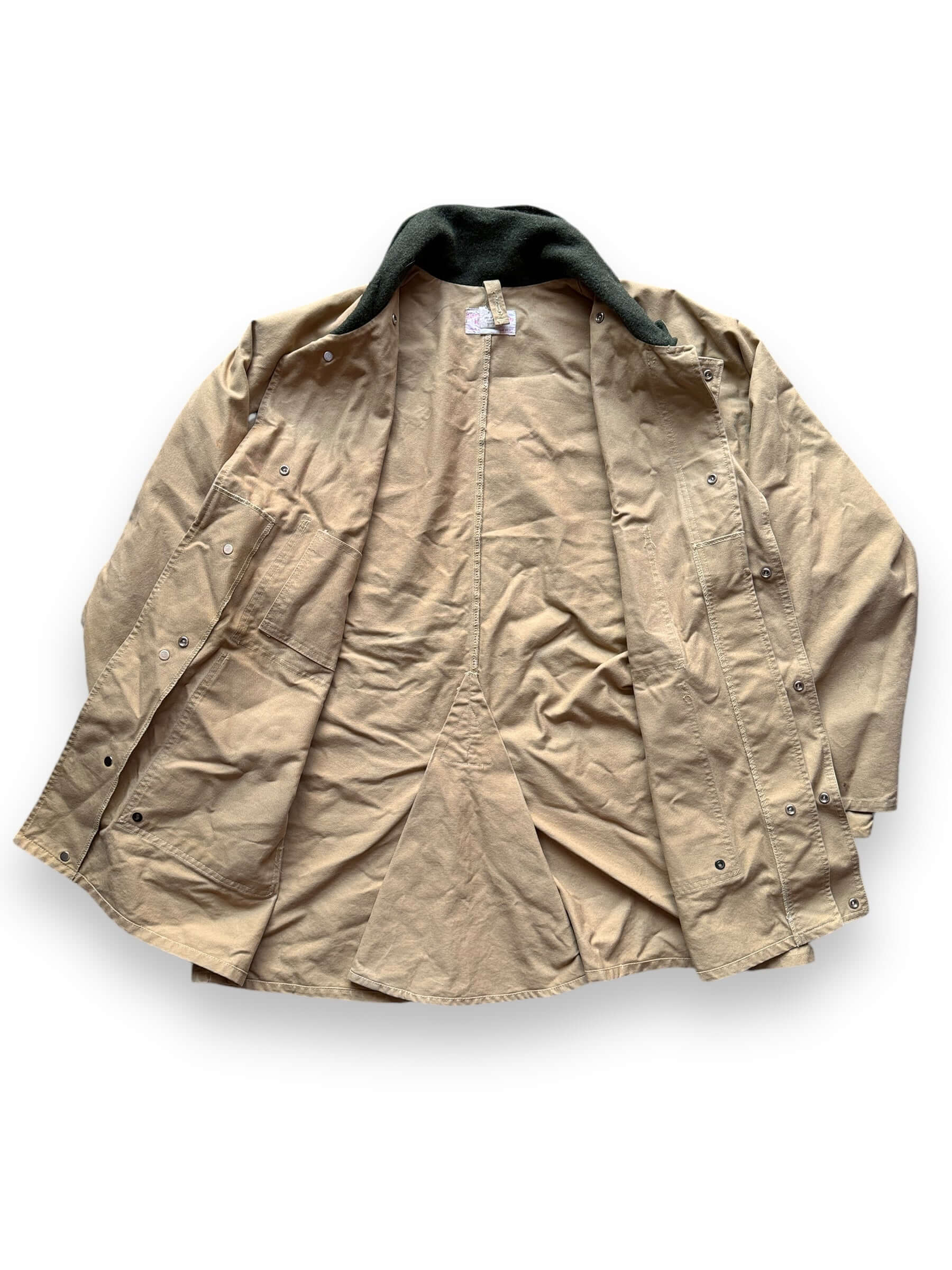 Liner View of Filson Dry Tin Cloth Chinstrap Packer Coat SZ 46