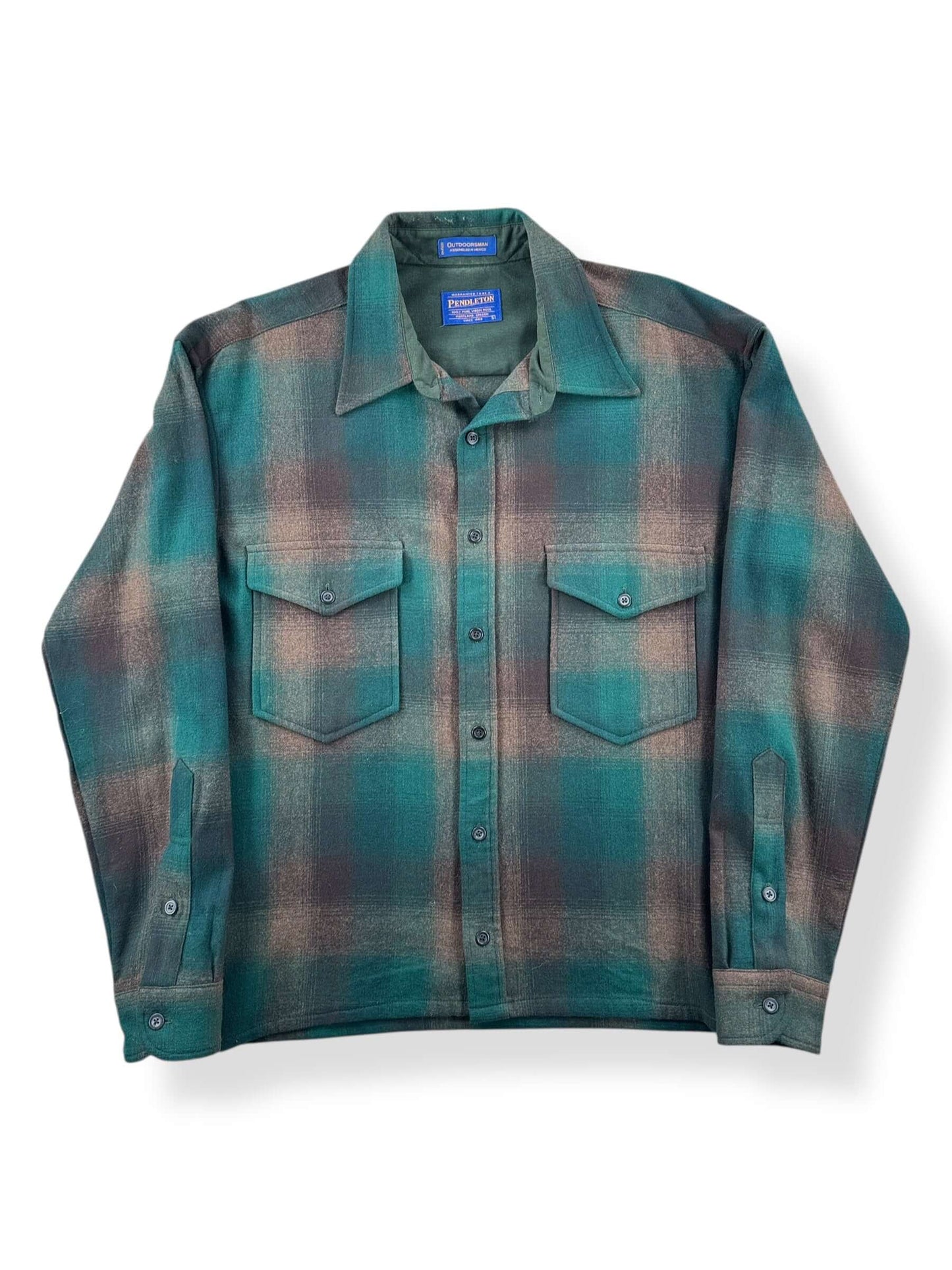 Front of Vintage Made in Mexico Pendleton Outdoorsman Green Flannel SZ L