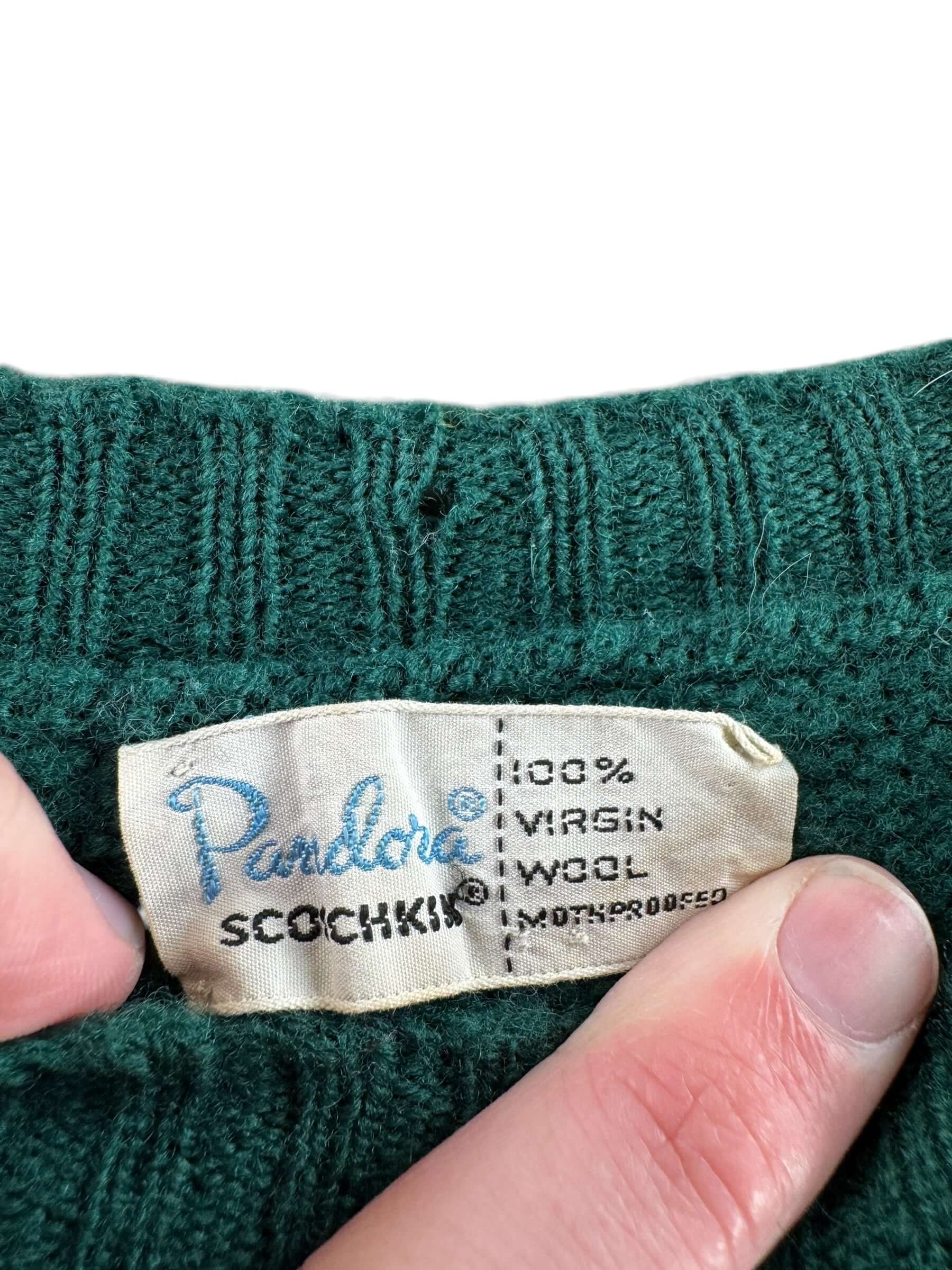 Label on Vintage Pandora Scotchkin Wool Sweater SZ S