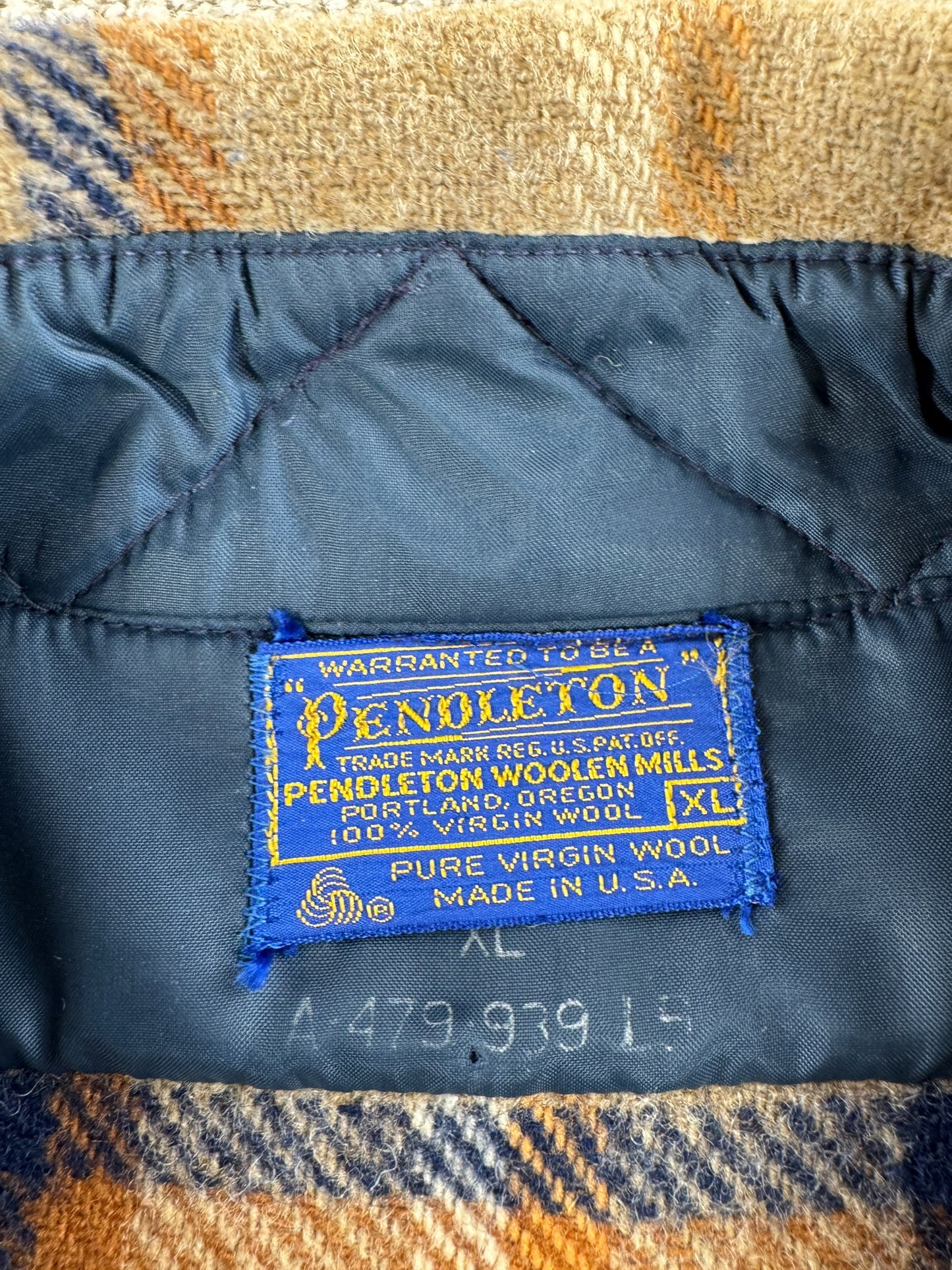 Label on Vintage Beige & Yellow Pendelton Flannel SZ XL