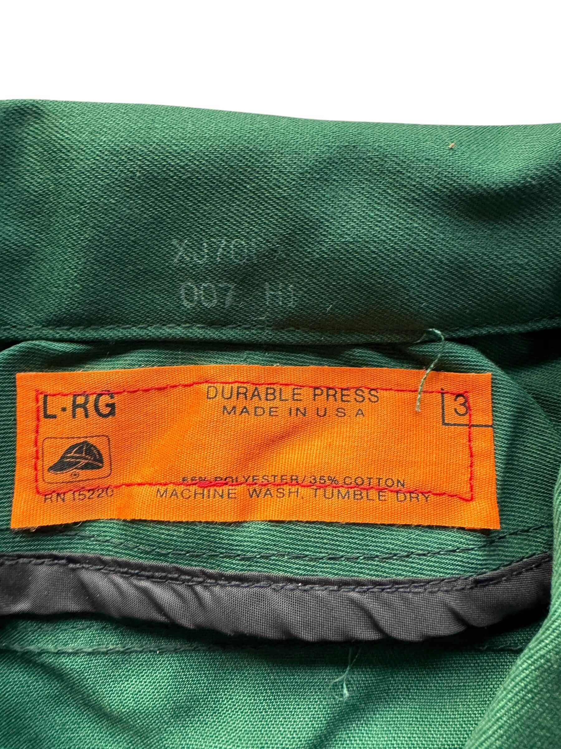 tag on Vintage NOS Red Kap Green Work Jacket SZ L