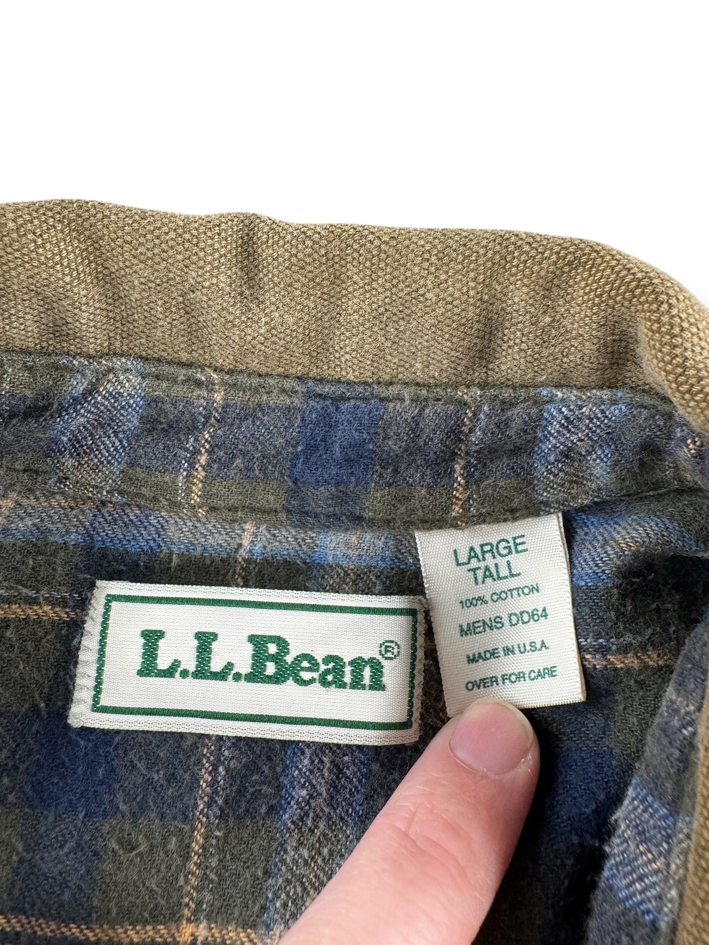 Label on Vintage L.L. Bean Flannel Lined Hurricane Shirt SZ L Tall