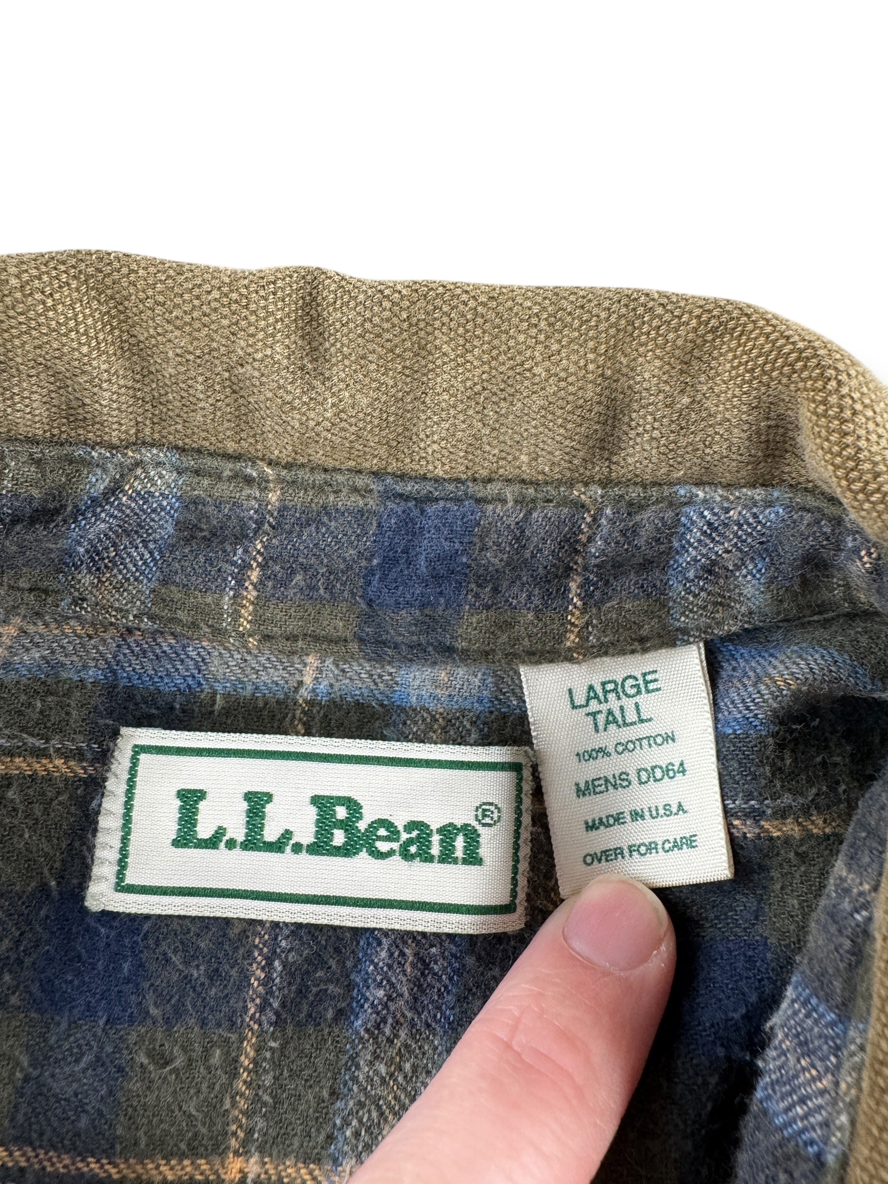 Label on Vintage L.L. Bean Flannel Lined Hurricane Shirt SZ L Tall