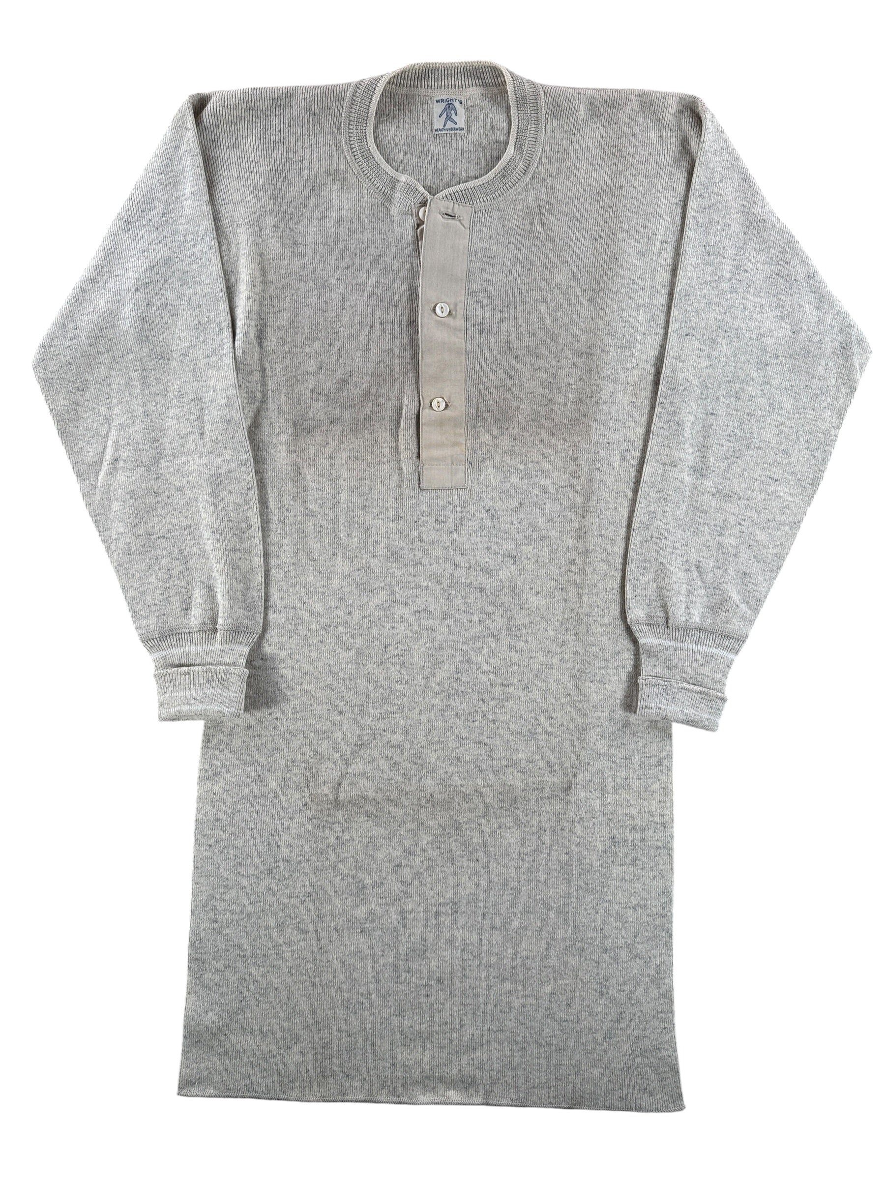 Front Close Up of Vintage Wright's Wool Henley SZ S
