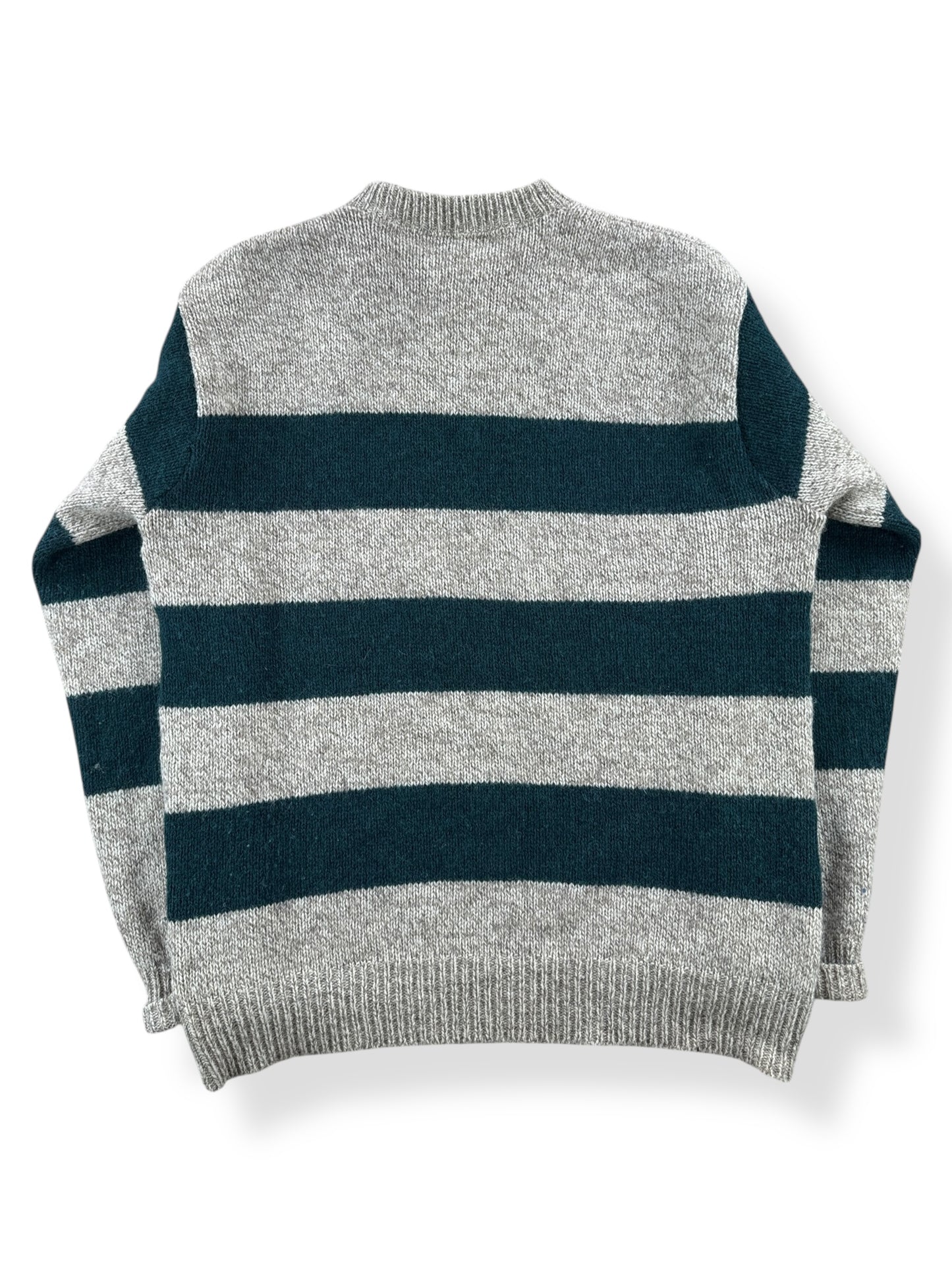 Back of Vintage L.L. Bean Green Striped Ragg Wool Blend Sweater SZ XL Long