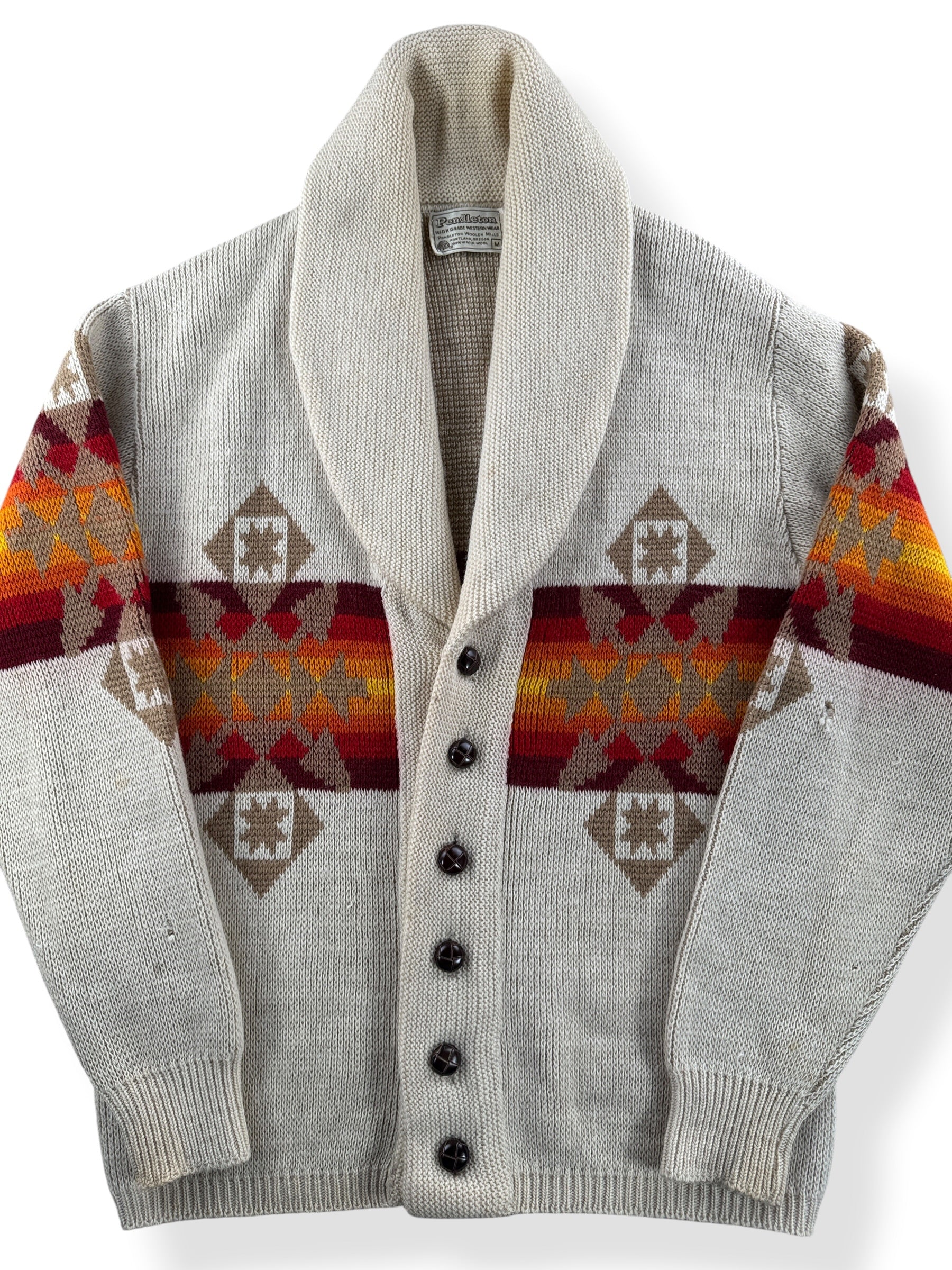 Close-up of Vintage 70’s Pendleton Aztec Shawl Collar Cardigan SZ M