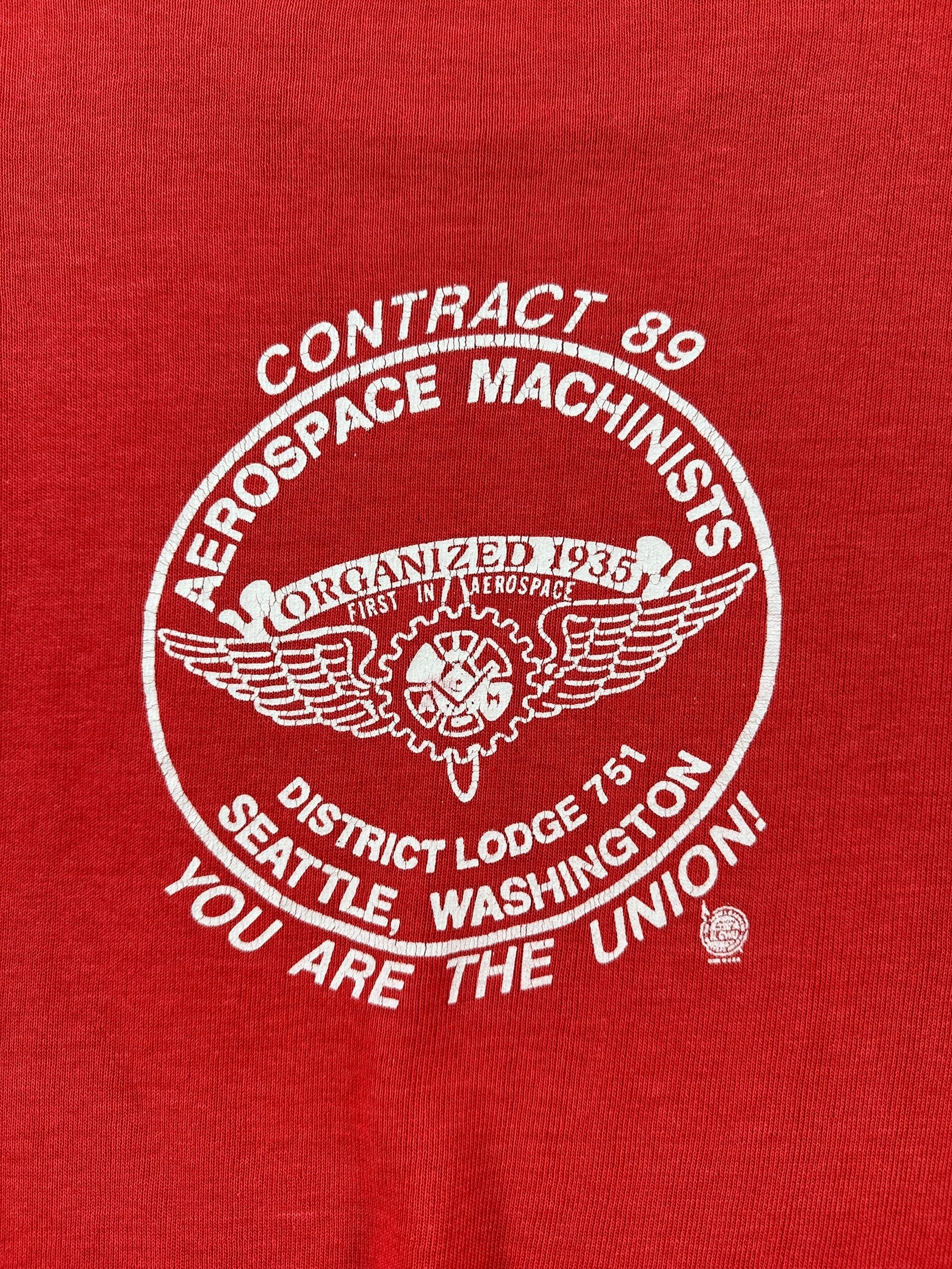 Back Graphic of Vintage Faded 1989 Fighting Machinists Crewneck SZ M