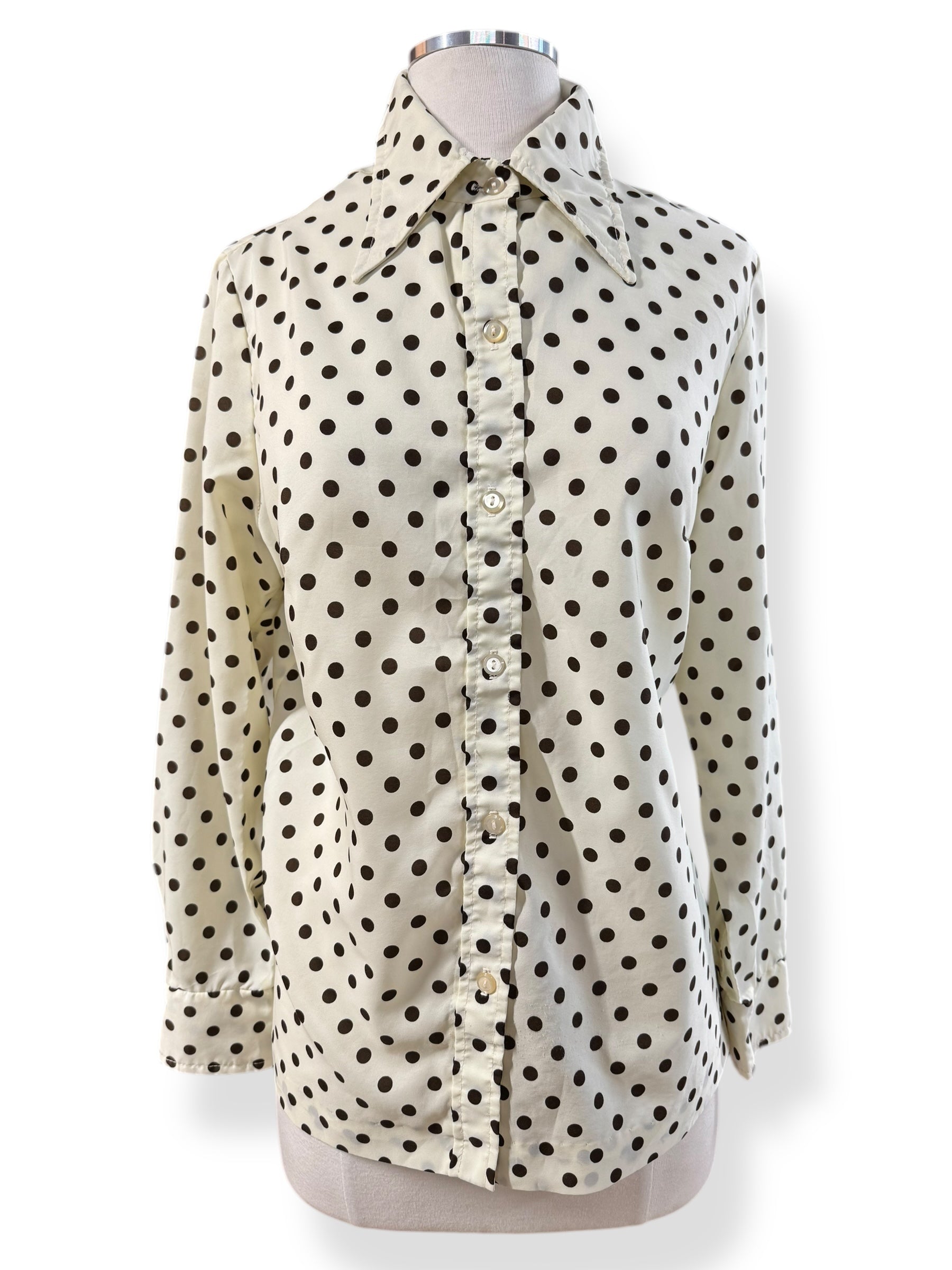 Front view of 1970s Alex Coleman Polka Dot Button Up M