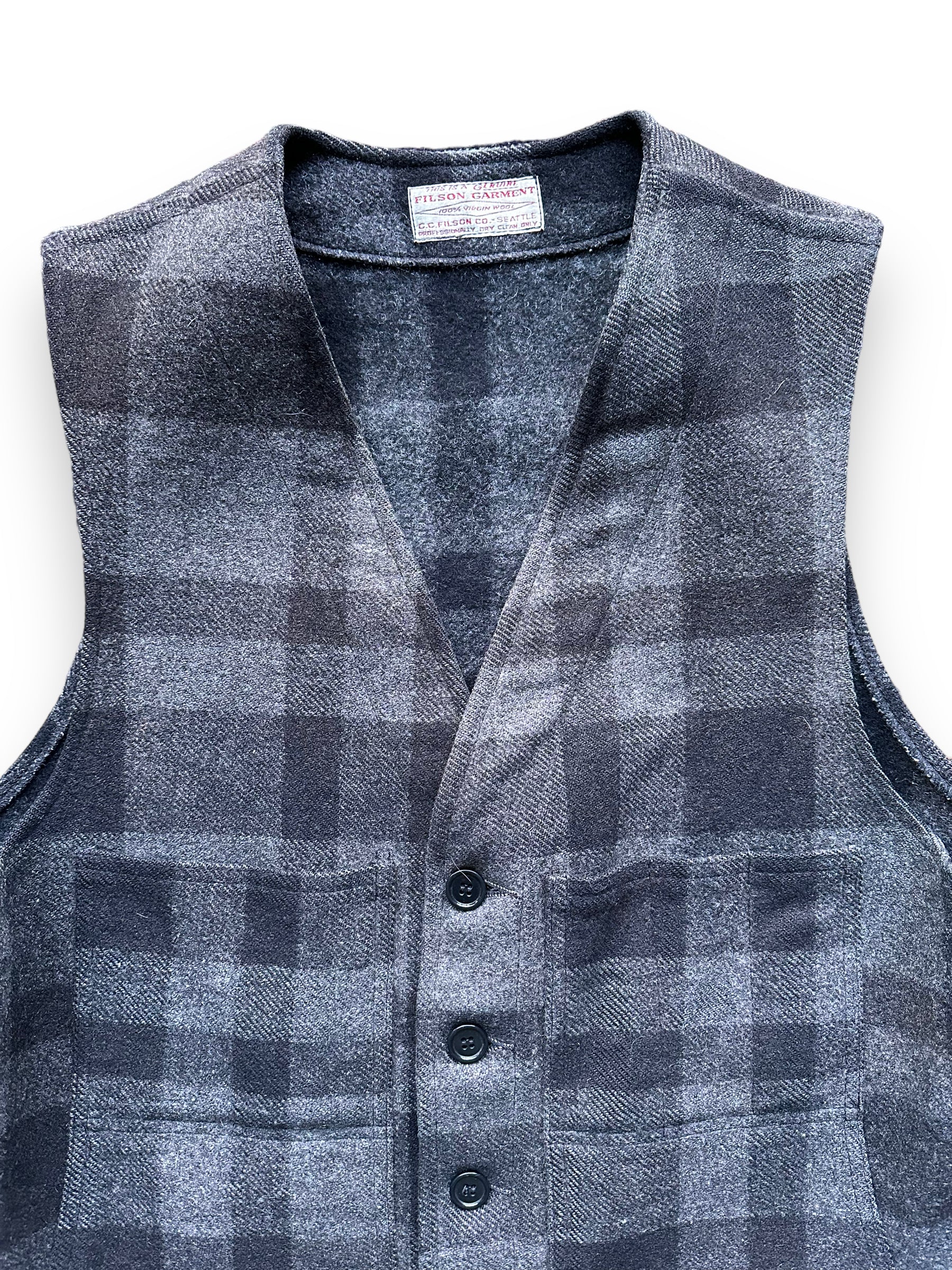 Vintage Sun Faded Filson Charcoal & Black Mackinaw Vest SZ 40 | Vintage  Filson Workwear Seattle | Barn Owl Vintage Clothing Seattle