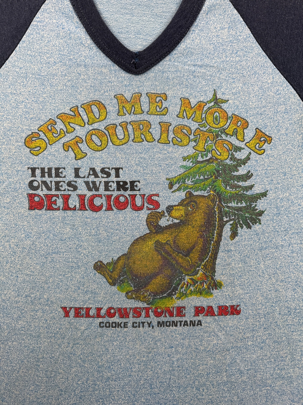 Front graphic on Vintage Yellowstone Tourist Joke Jersey SZ M