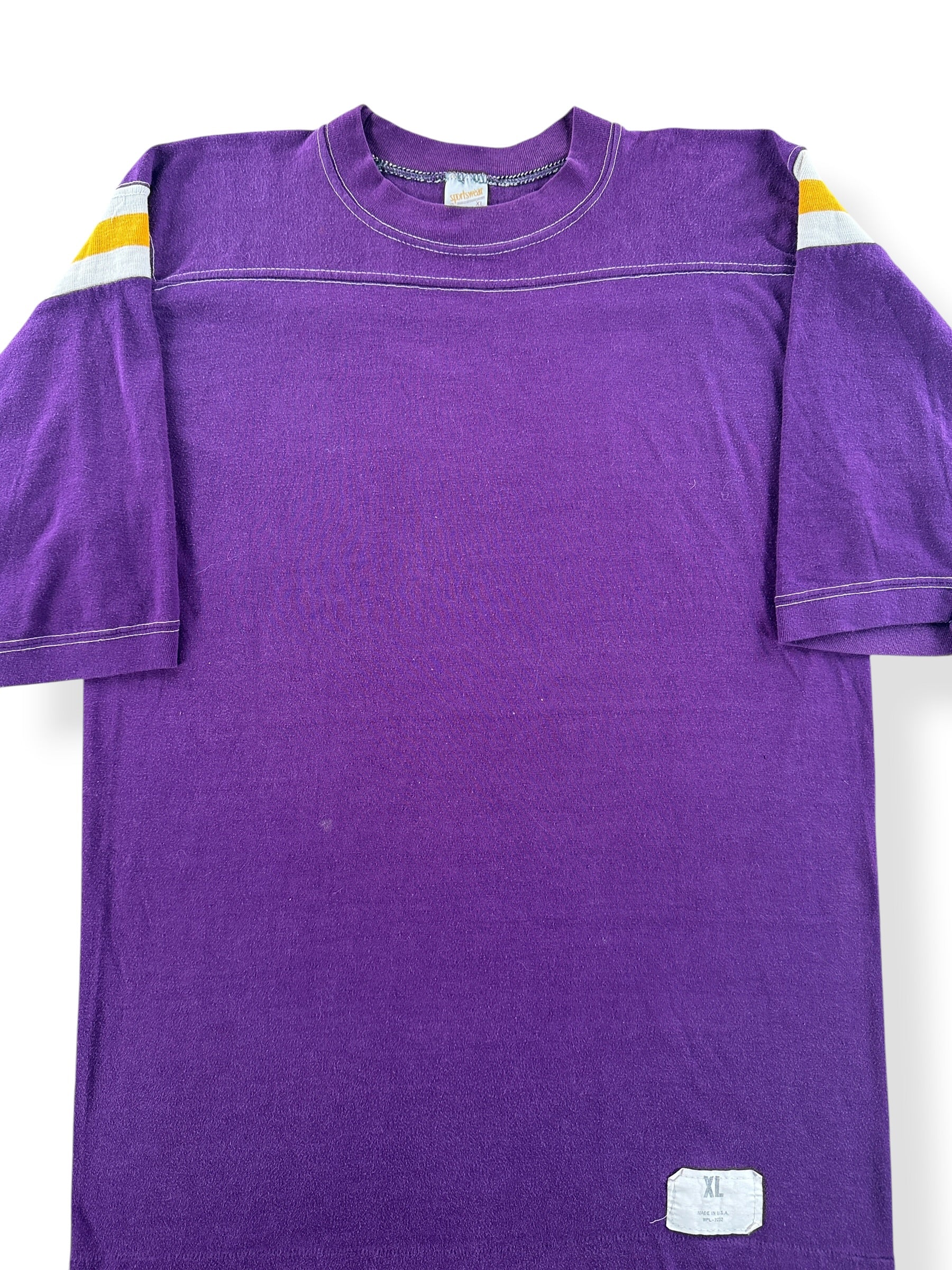 Front Close Up of Vintage Purple and Gold Cotton/Poly Jersey SZ XL (Fits M)
