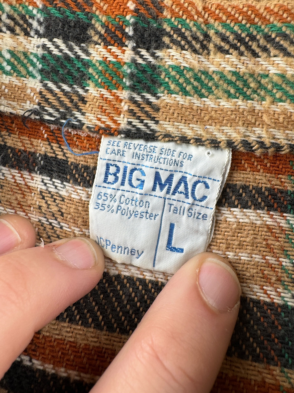 Tag on Vintage 70s Big Mac Beige Cotton Flannel SZ L