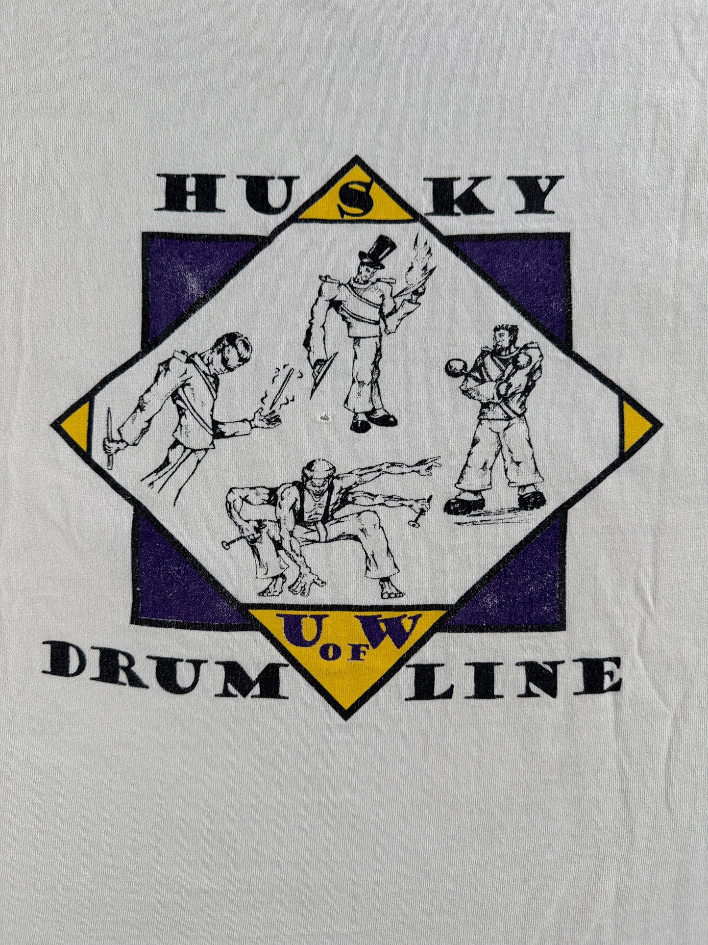 Back graphic of Vintage 1998 Huskies Drumline Tee SZ L