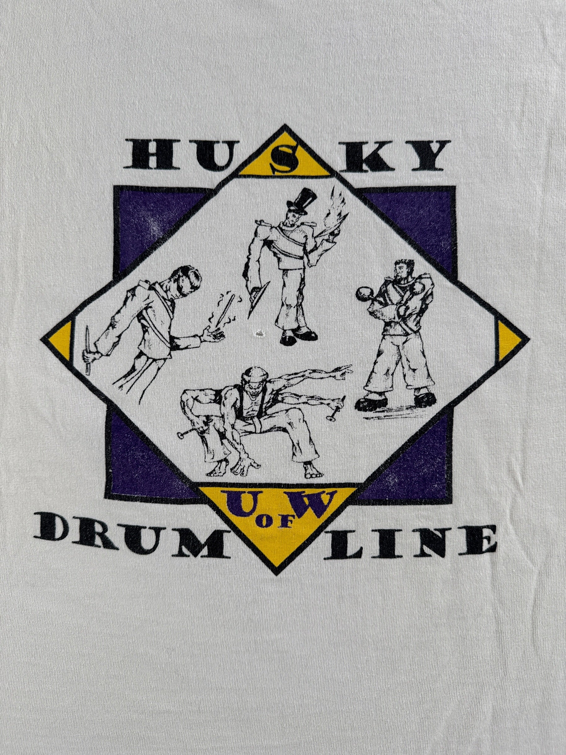 Back graphic of Vintage 1998 Huskies Drumline Tee SZ L