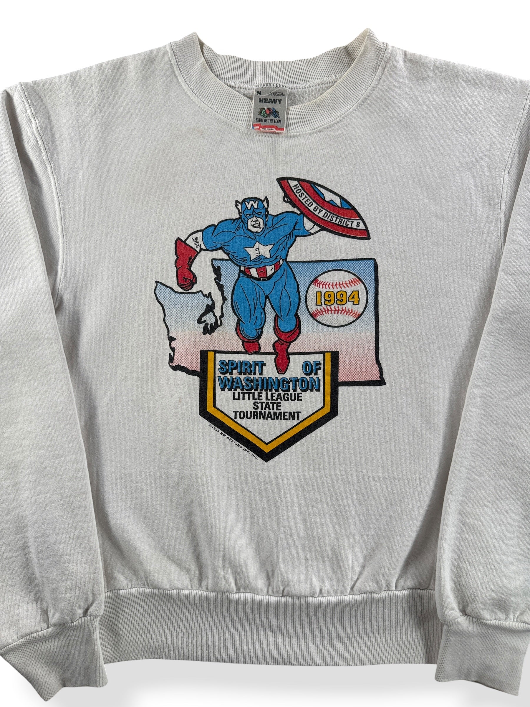 Front Close Up of Vintage 1994 Spirit of Washington Little League Crewneck SZ M