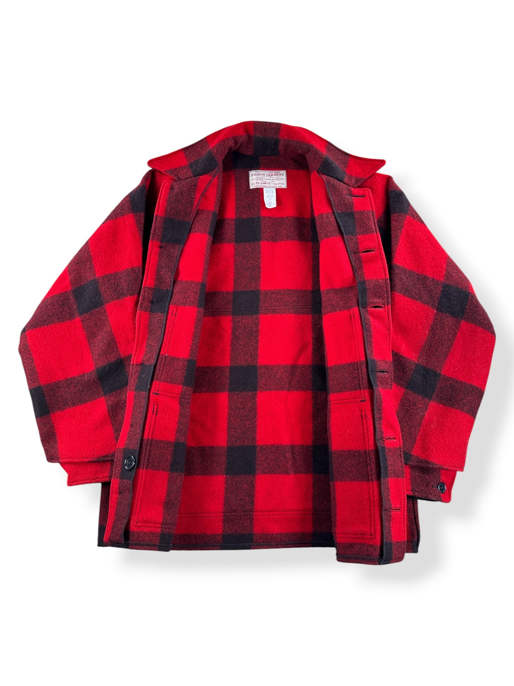 Inside of Vintage Filson Buffalo Plaid Double Mac SZ 42