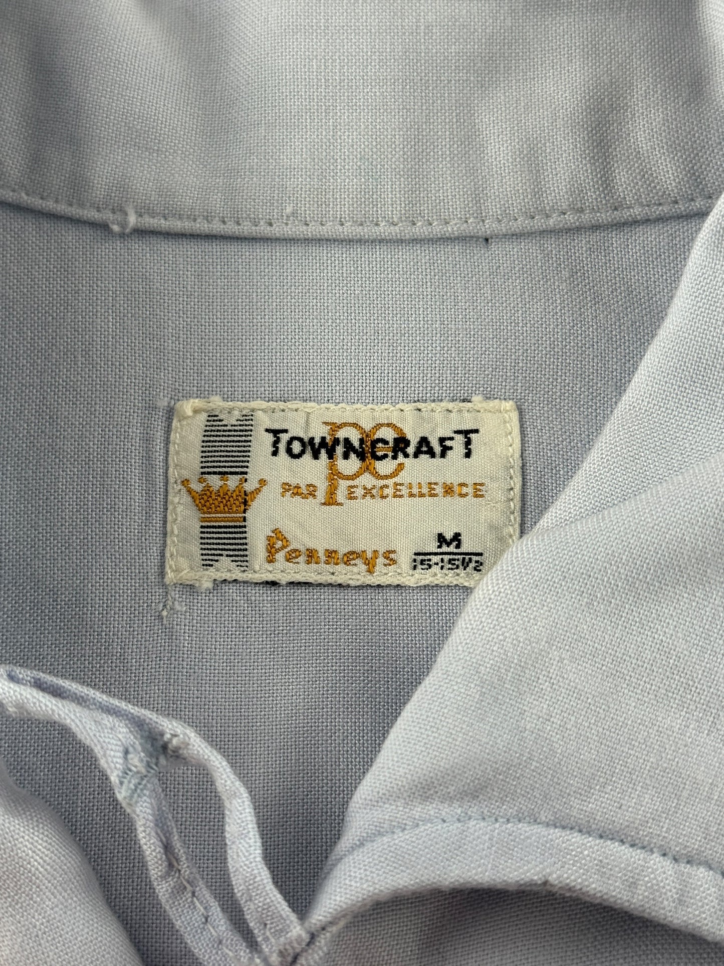 Tag on Vintage 1960s Towncraft Rayon Blend Loop Collar Shirt SZ M