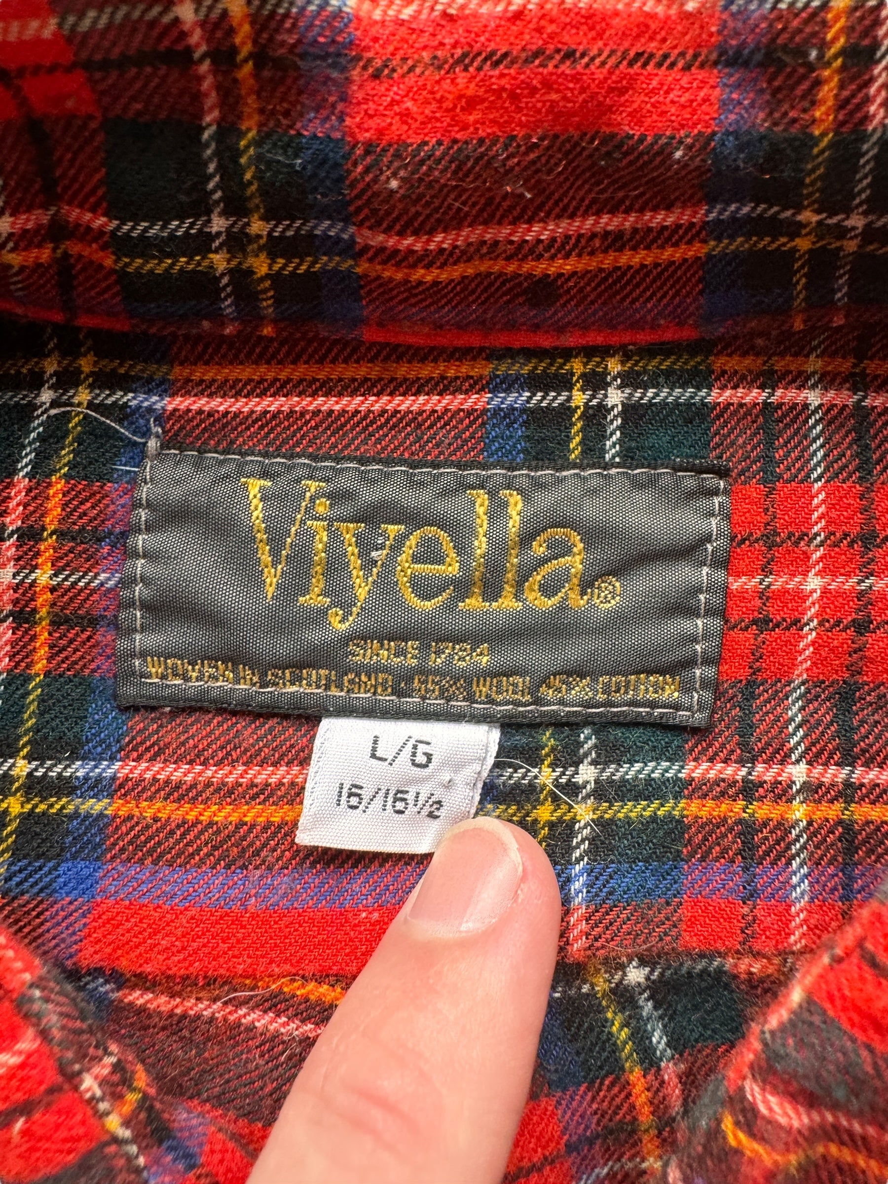 tag on Vintage Viyella Red Plaid Flannel SZ L