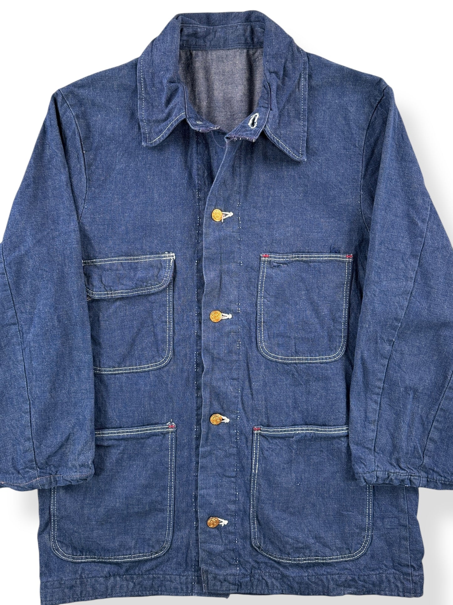 Front Close Up of Vintage Wrangler Unlined Denim Chore Cost SZ 38