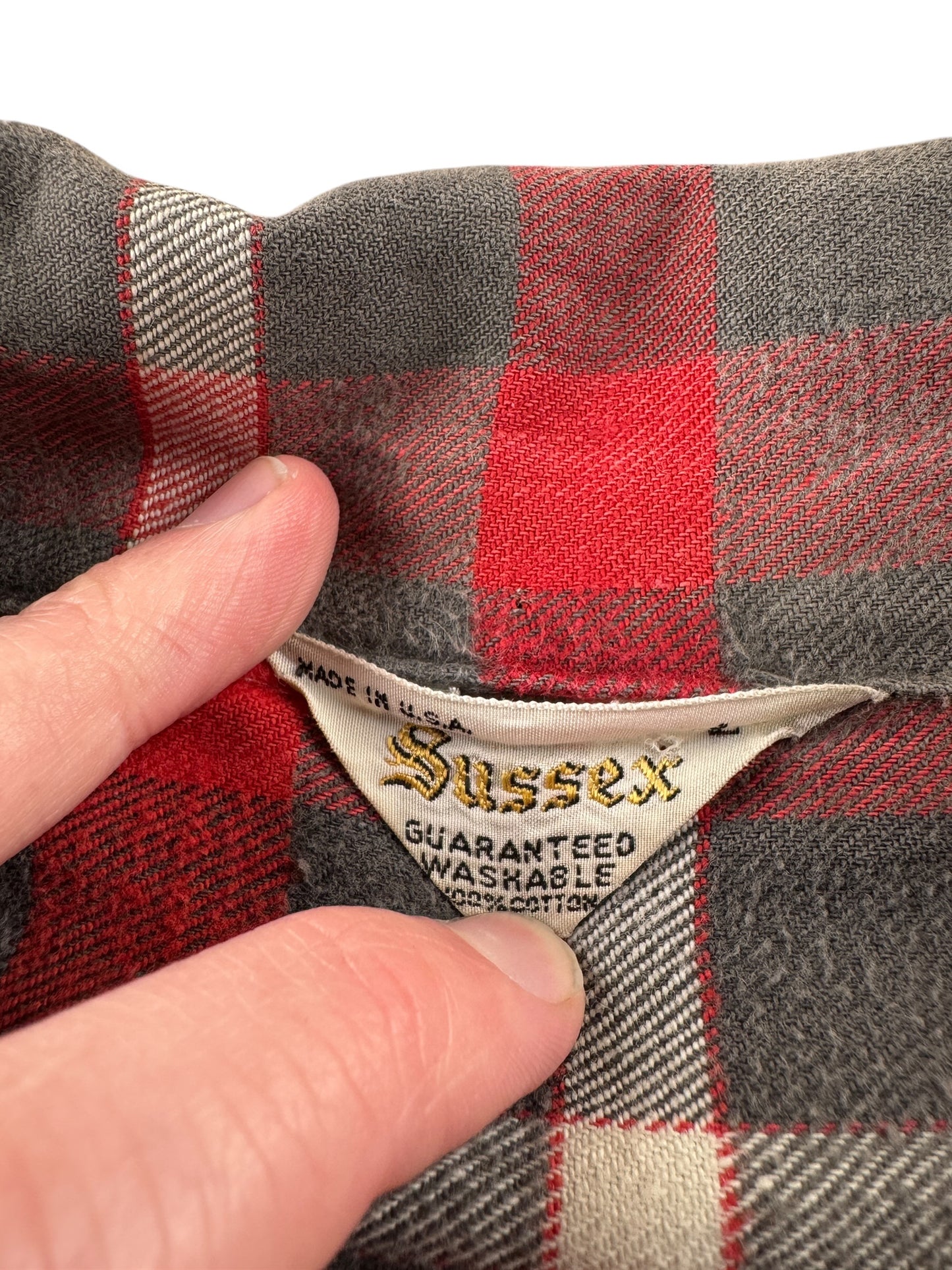 Tag on Vintage 60s Era Sussex Cotton Flannel SZ L