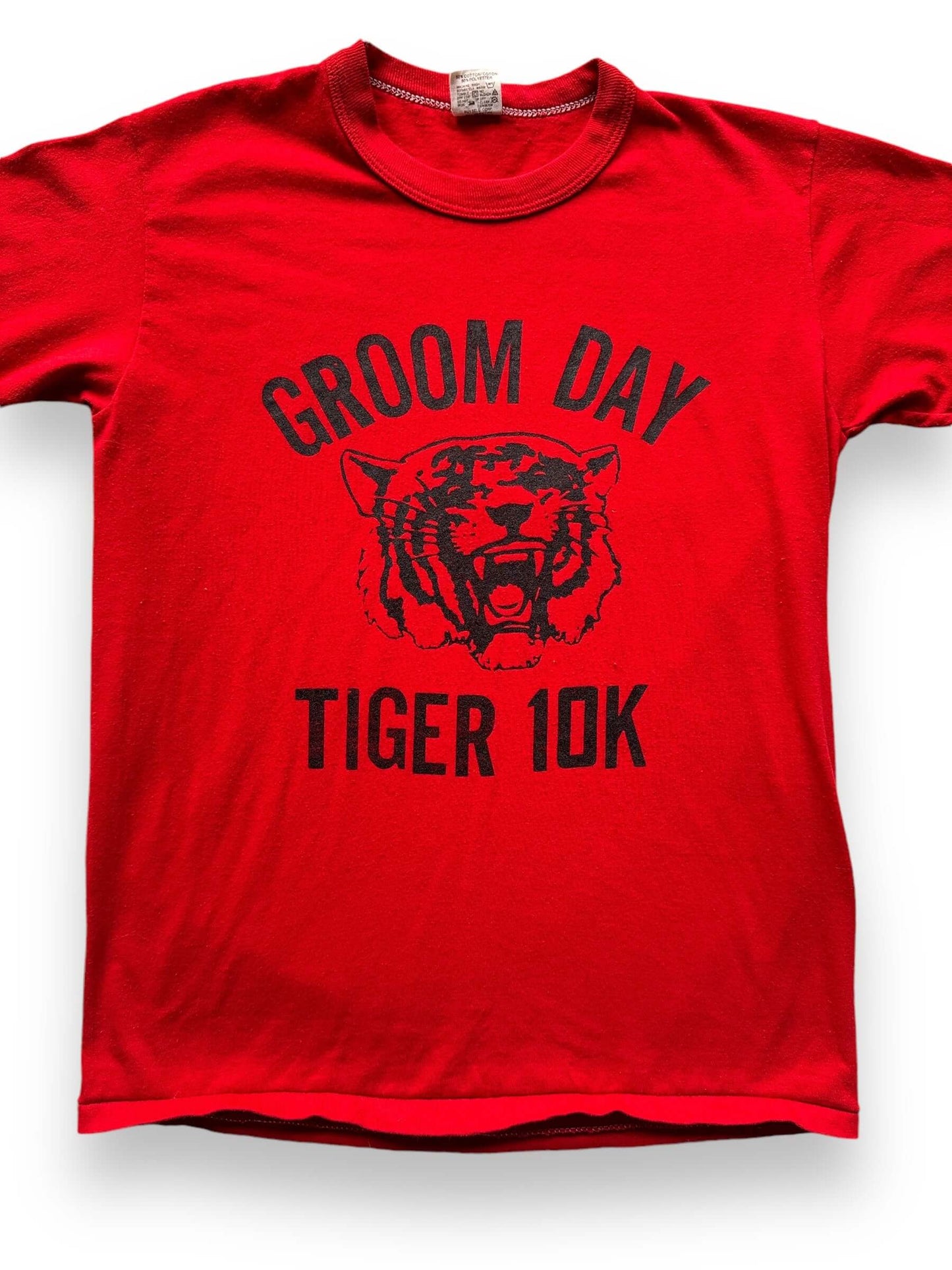 front close up of Vintage Groom Day Tiger 10k Tee SZ S