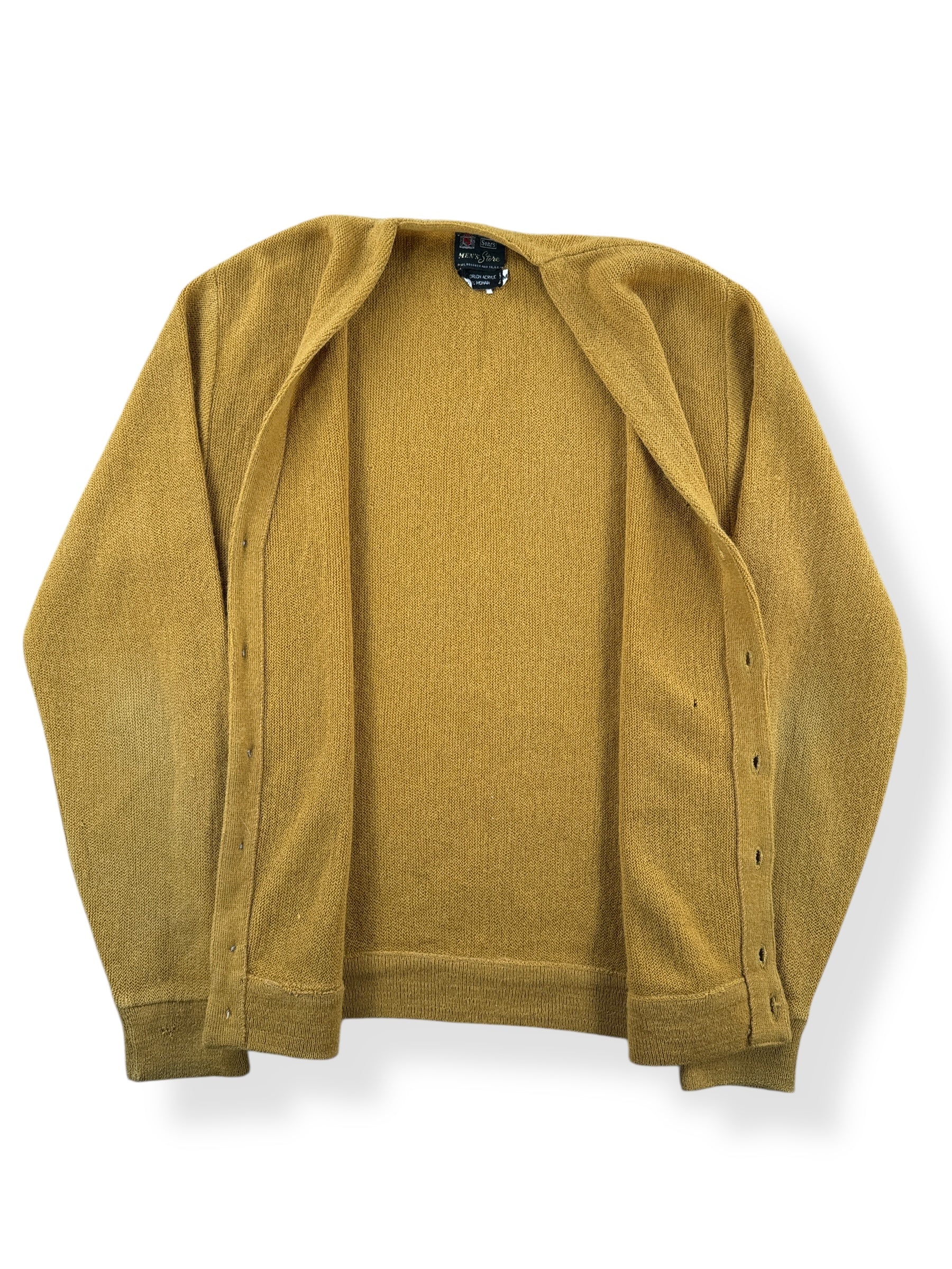 Inside of Vintage Sear's Men Store Gold Mohair Cardigan SZ M AS IS