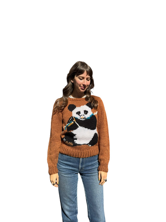 Full front view of 80s Cherry Stix Panda Sweater S