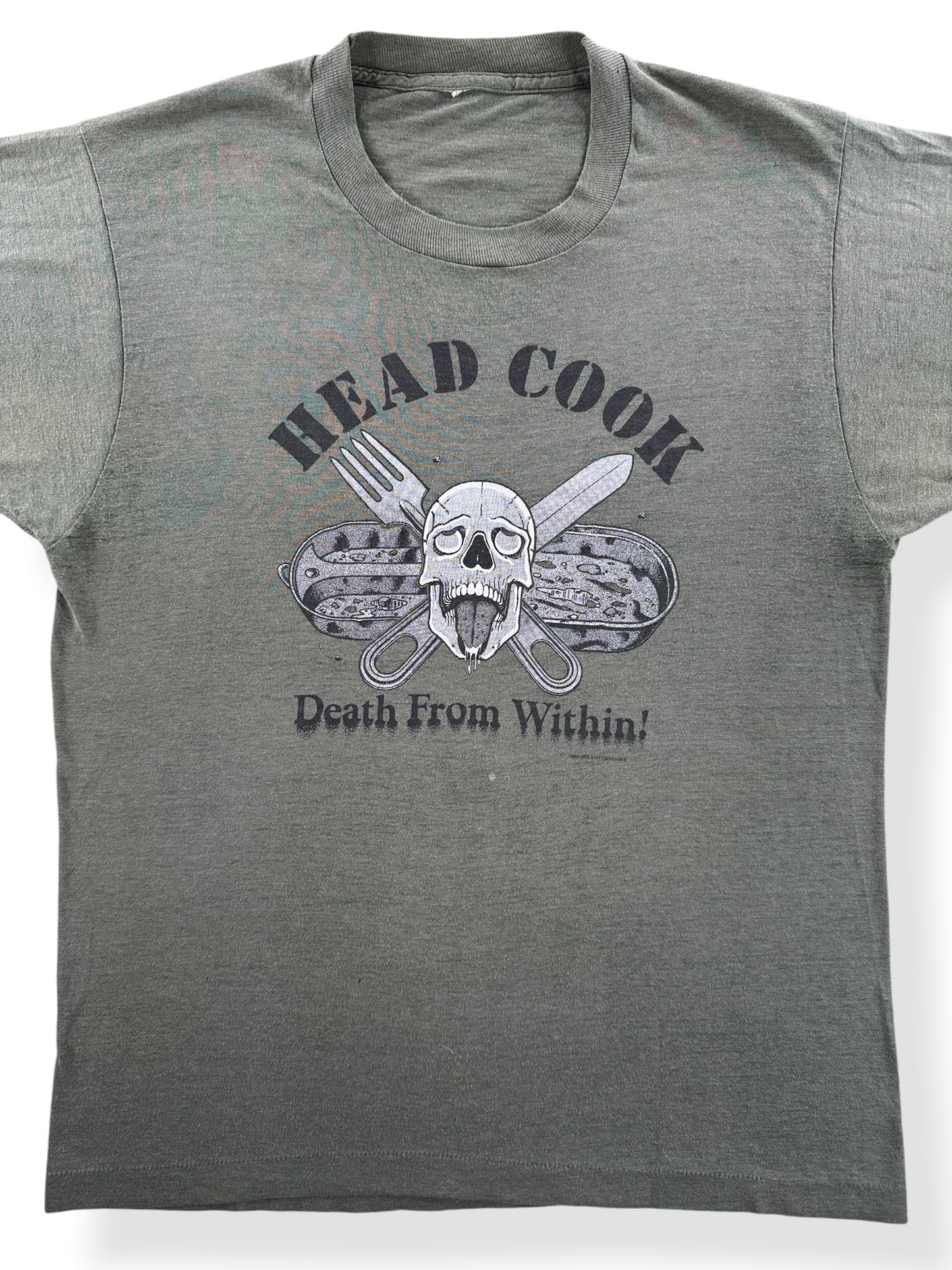 Front Close Up of Vintage Military Head Cook Tee SZ M