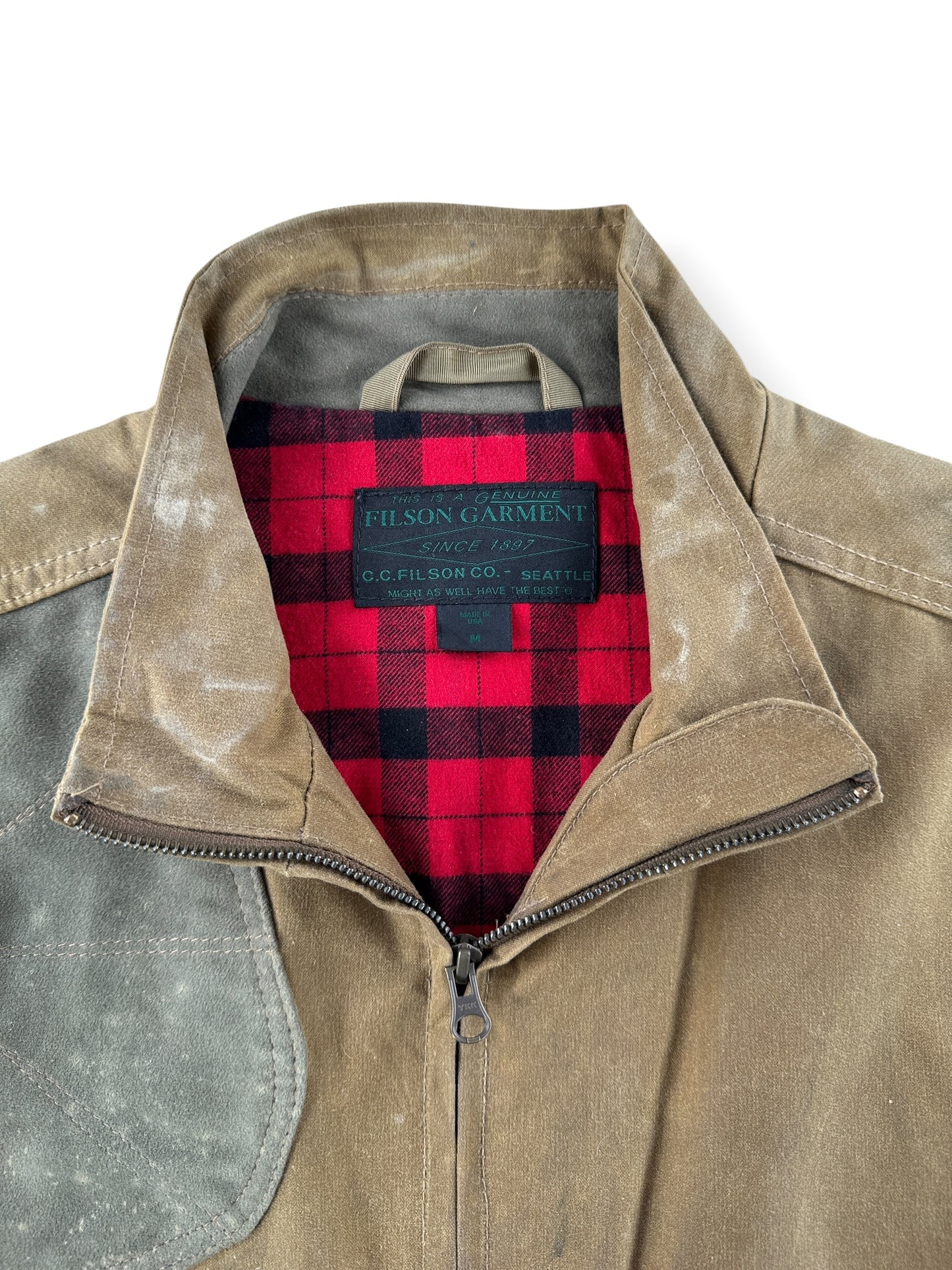 Collar on Filson Tin Cloth Hunting Vest SZ M