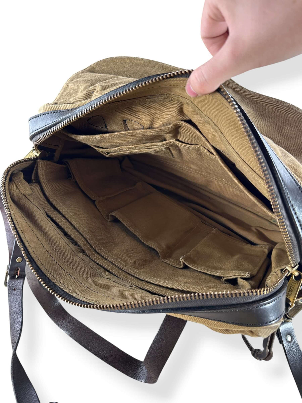 Inside of Filson Rugged Twill Briefcase Style 257