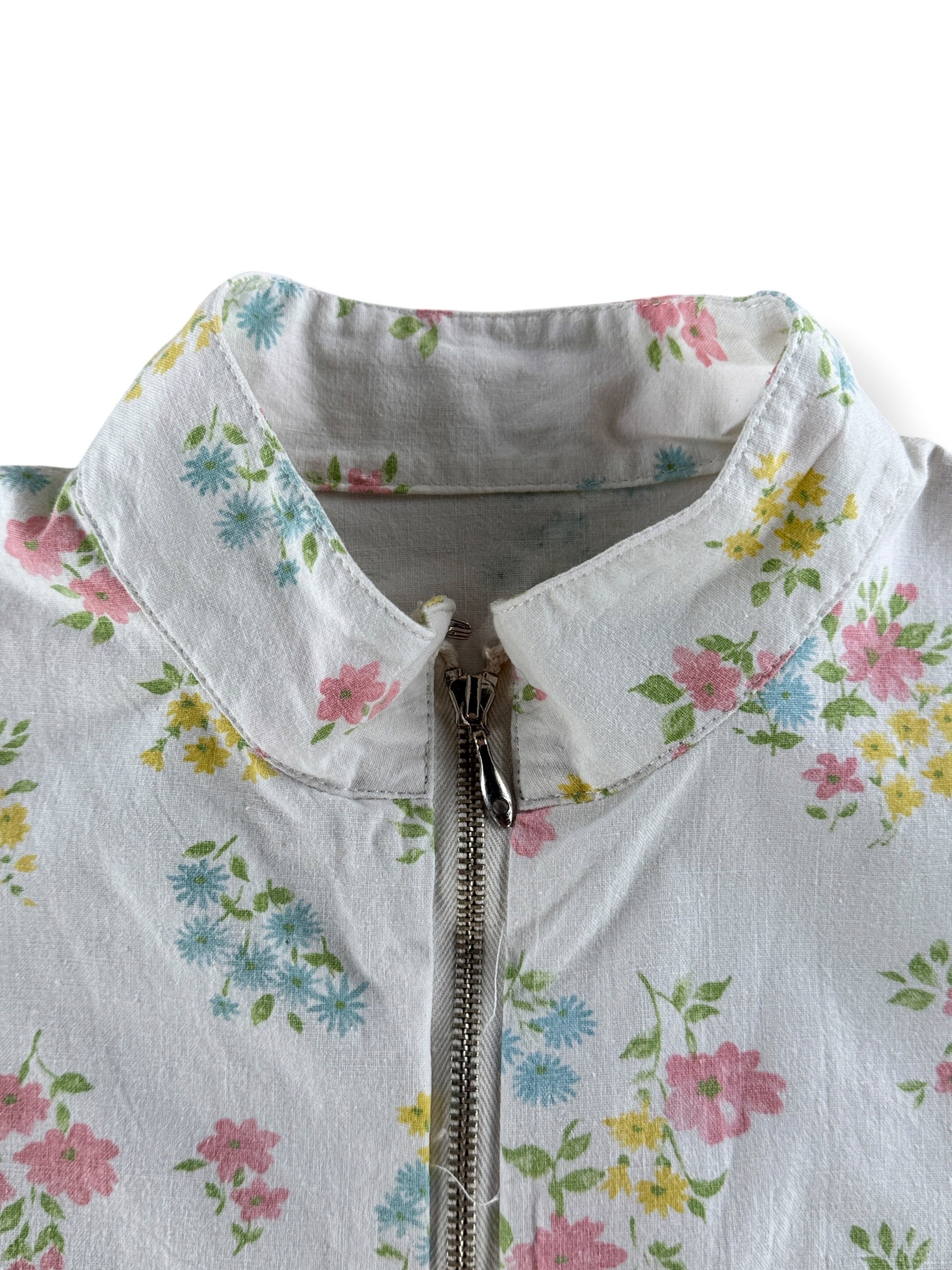 Collar on Vintage Floral Cotton Zip Up Top SZ M