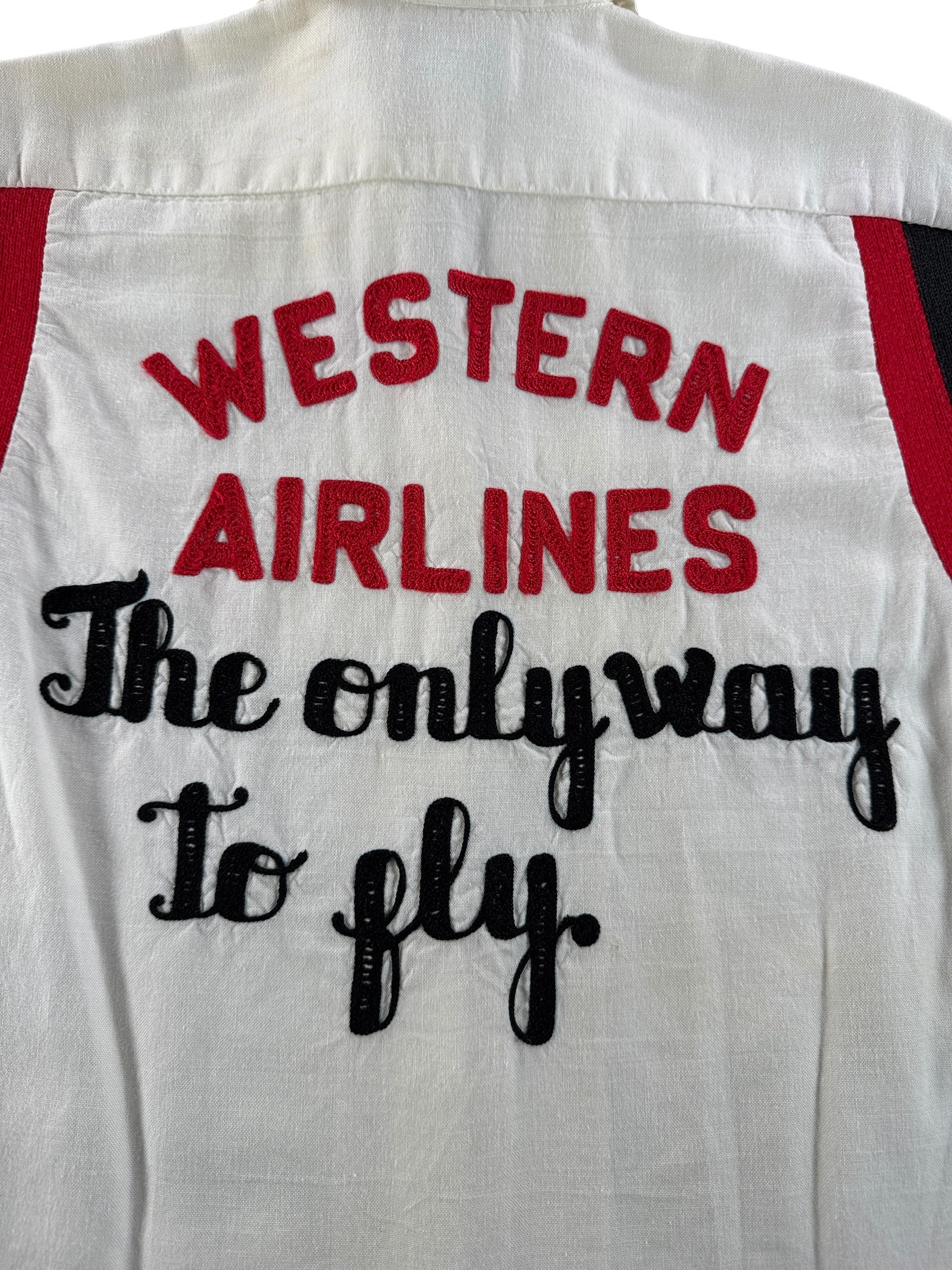 Back Graphic of Vintage Western Airlines The Only Way to Fly Bowling Shirt SZ 34 (Fits XS)